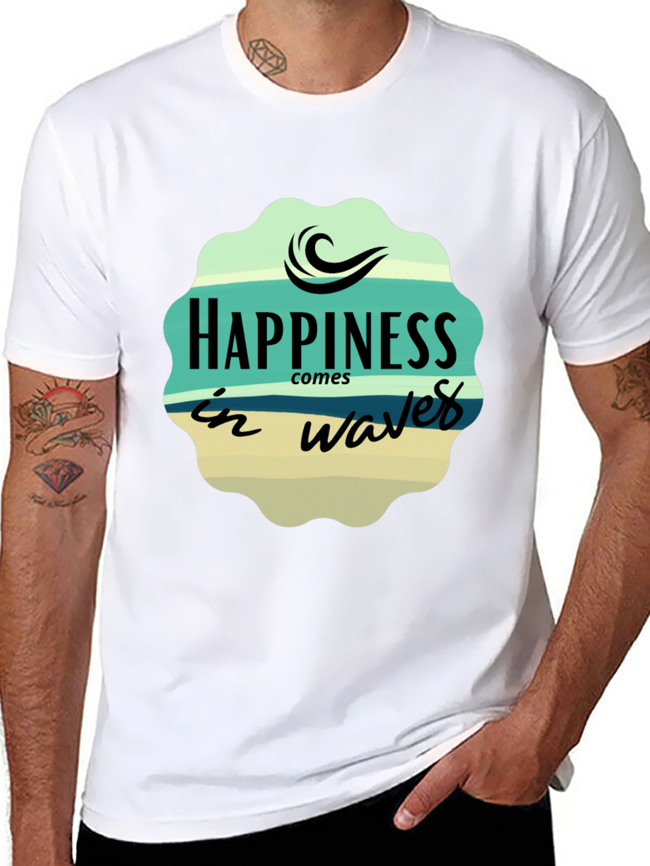 Black Happiness Comes in Waves Graphic T-Shirt view 8