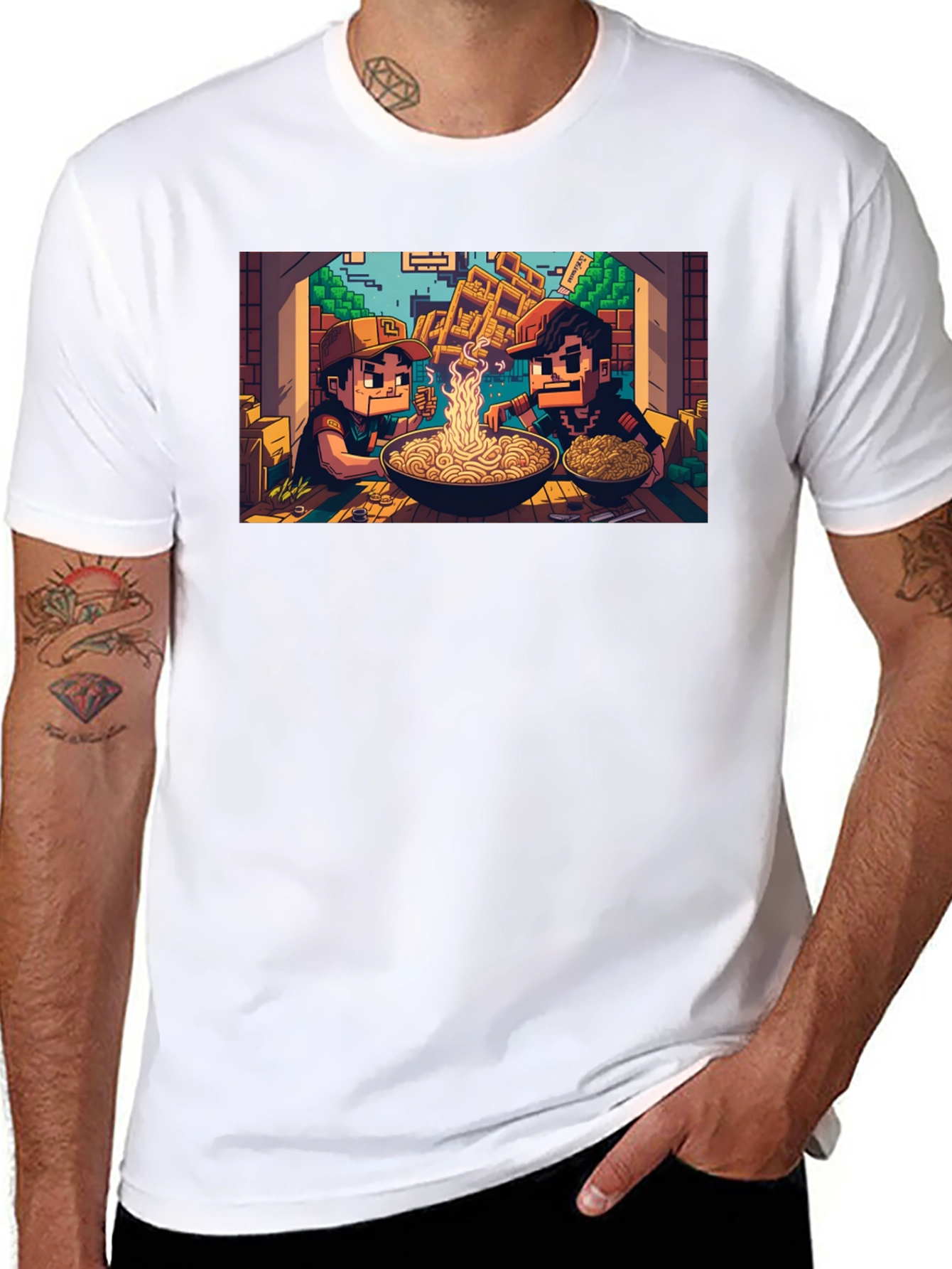 Black Pixel Art Ramen T-Shirt view 8