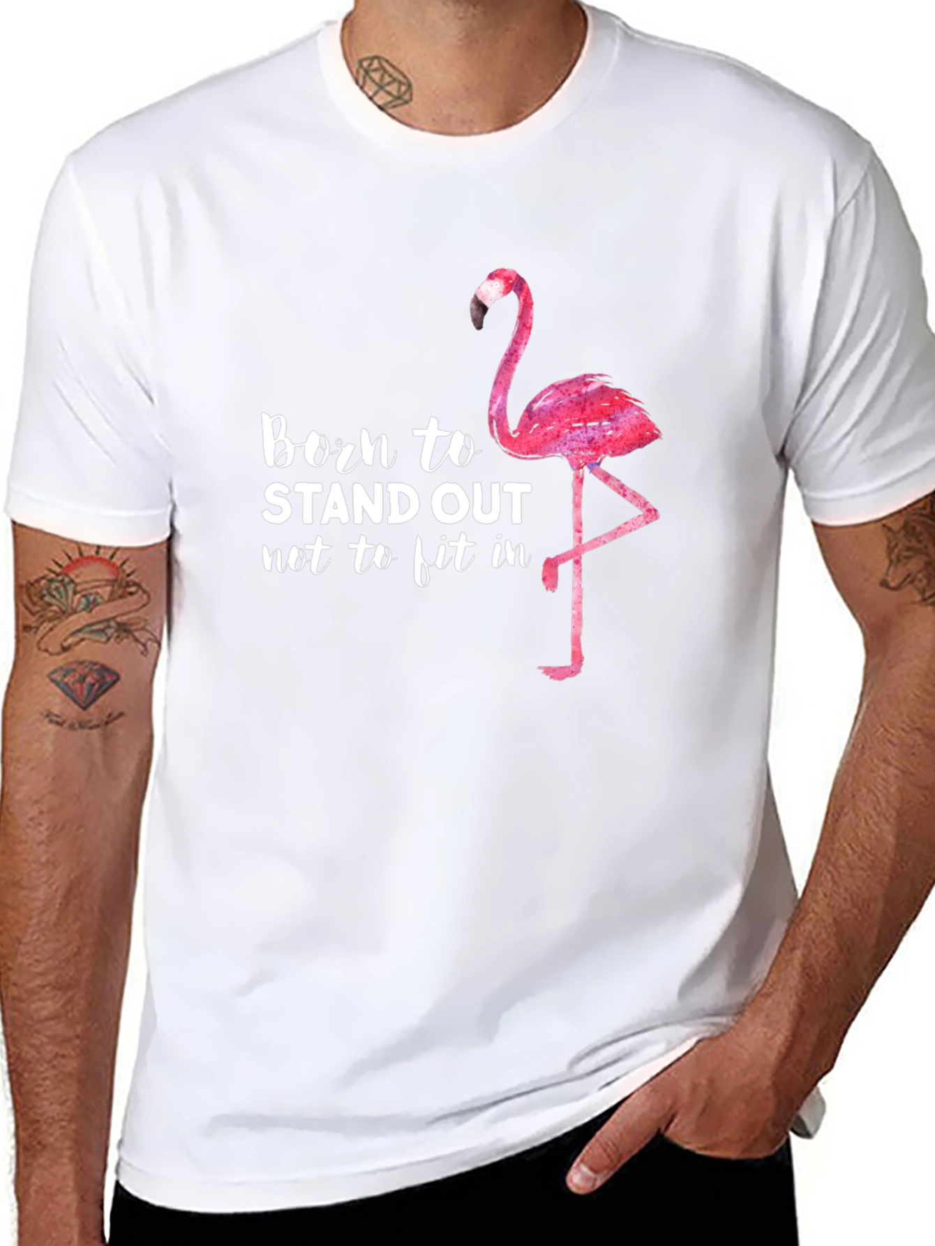 Black Born to Stand Out Flamingo Graphic Tee view 8
