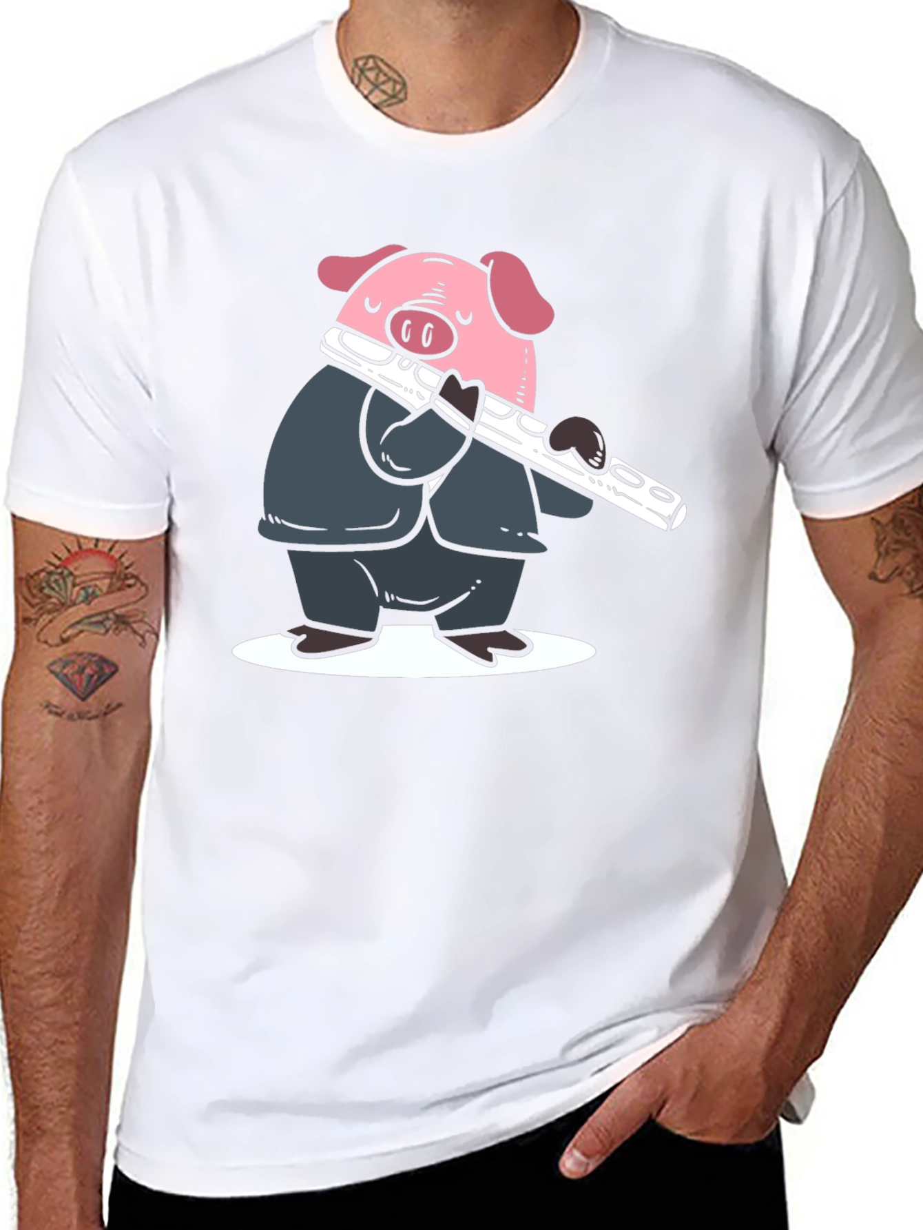 Black Pig Flute Player Graphic T-Shirt - Black view 8