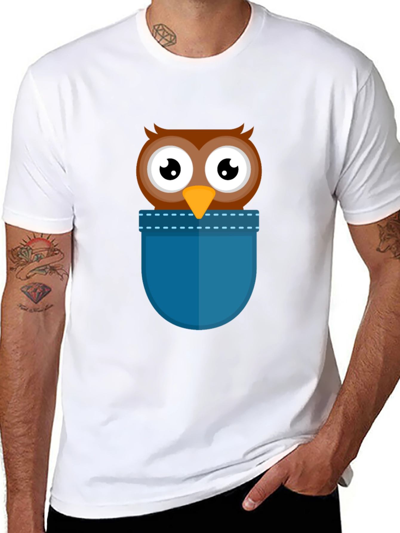 Black Cartoon Owl Pocket T-Shirt - Black view 8