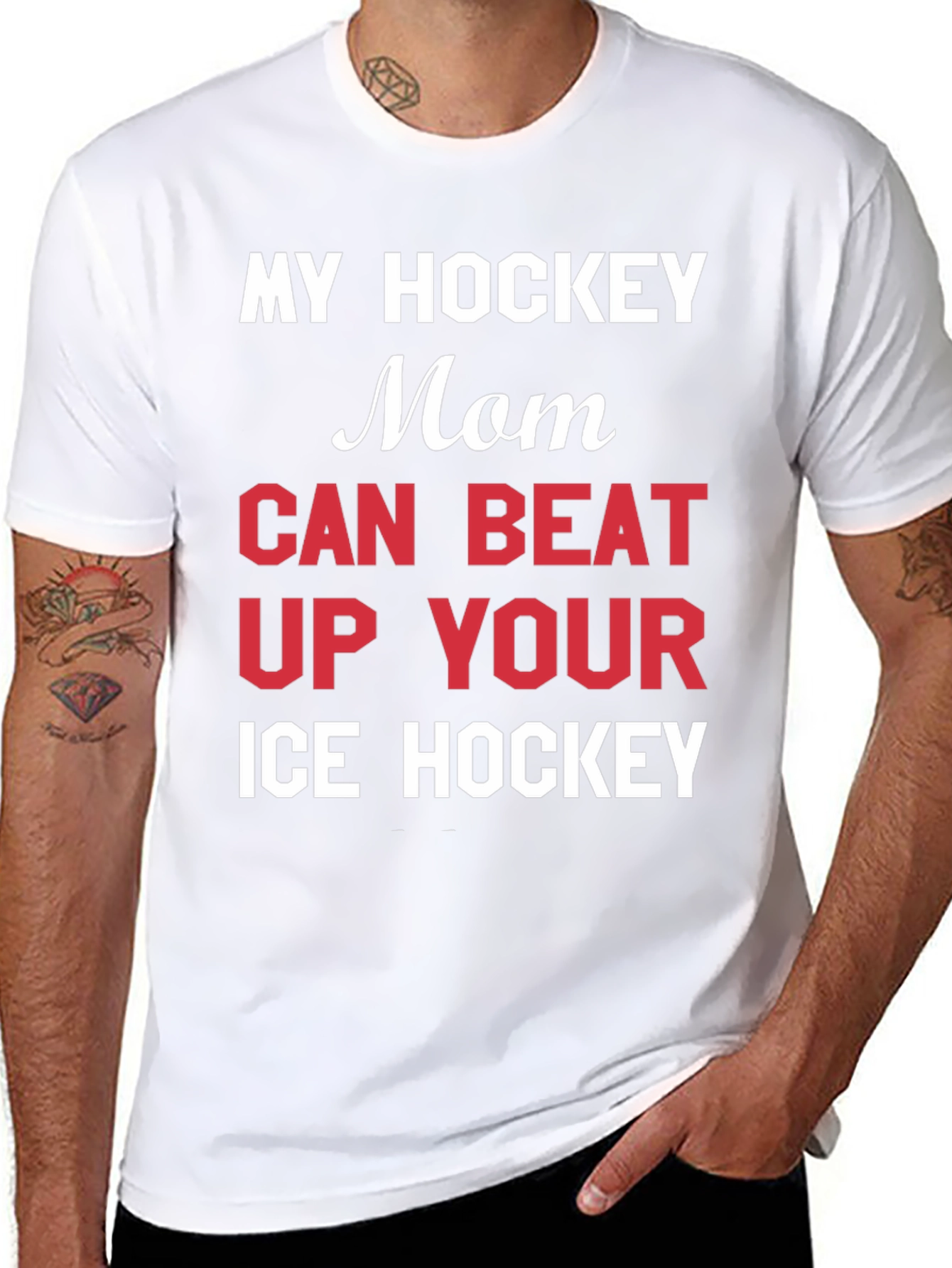 Black Hockey Mom T-Shirt - My Mom Can Beat Up Your Ice Hockey view 8