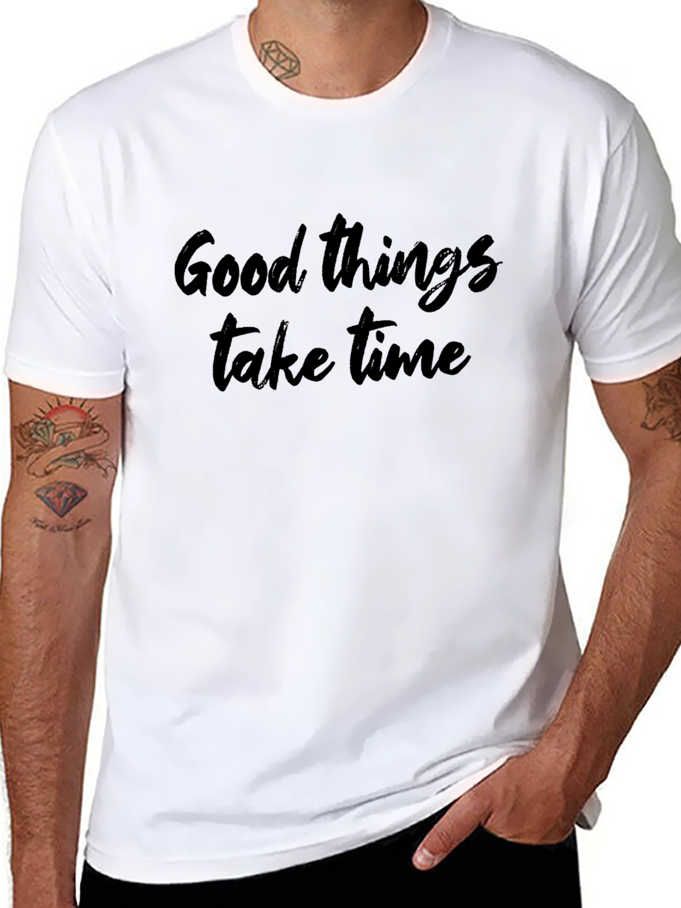 Black Good Things Take Time Black T-Shirt view 8