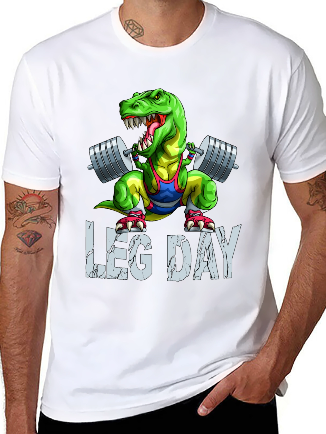 Black Dino Leg Day T-Shirt: Funny Gym Workout Tee view 8