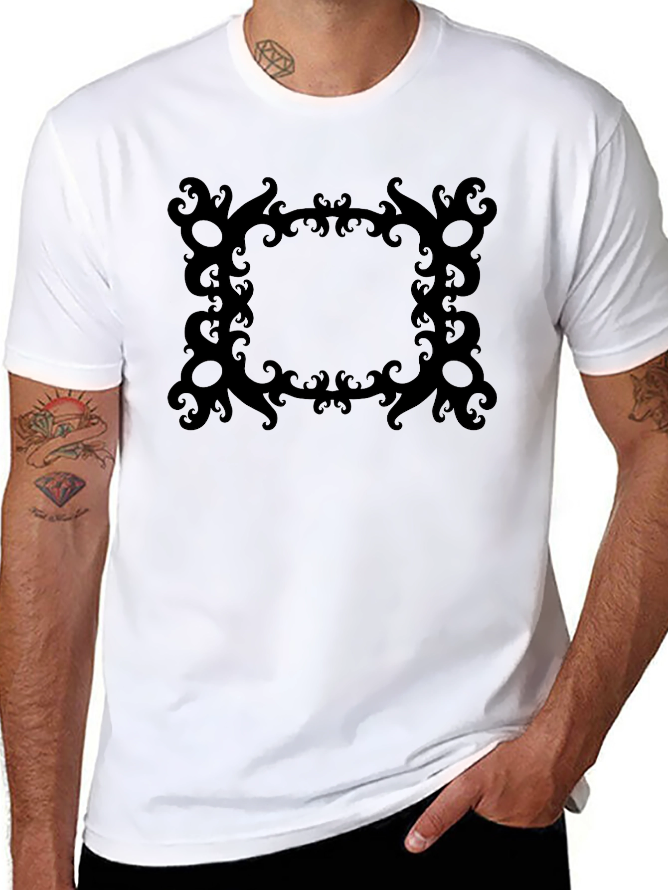 Black Stylish Black Tee with Ornate Square Graphic view 8