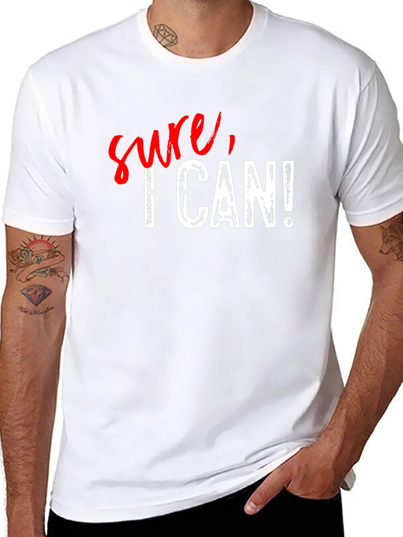 Black Sure, I Can! Graphic Print Black Cotton T-Shirt view 8