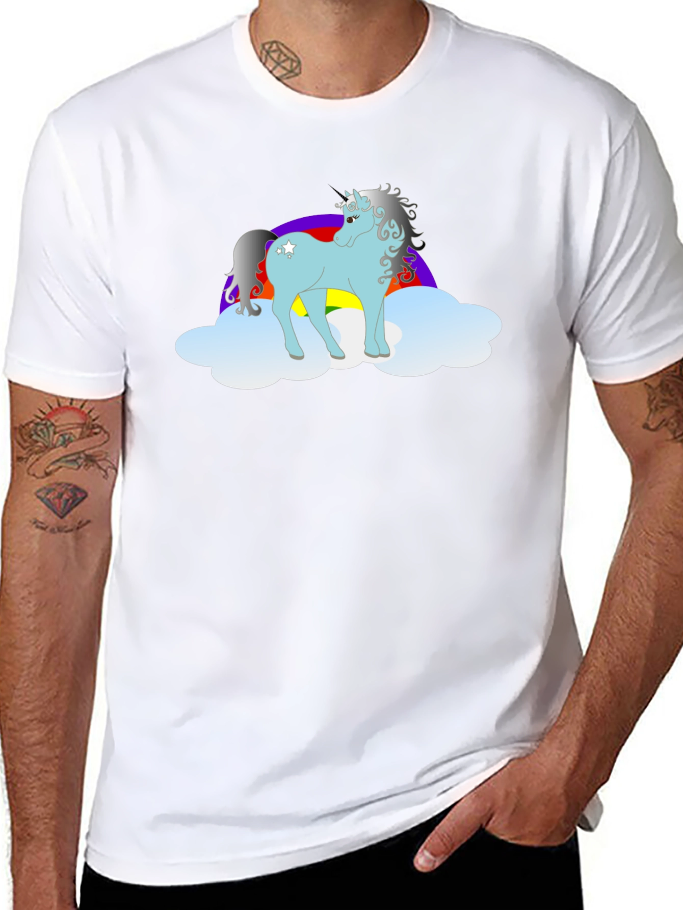 Black Unicorn Rainbow Cloud T-Shirt - Black Cotton Tee view 8