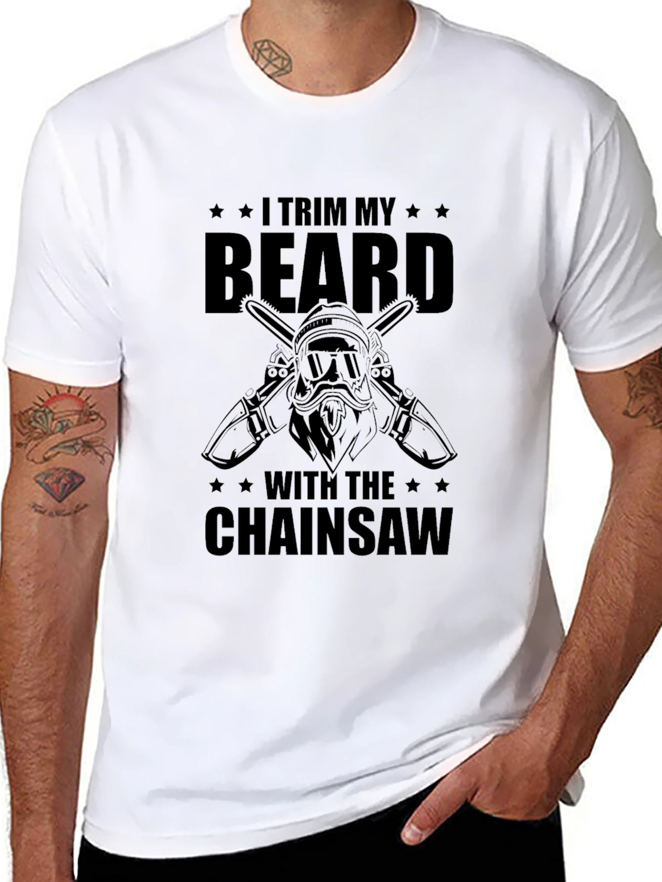 Black I Trim My Beard With The Chainsaw T-Shirt view 8