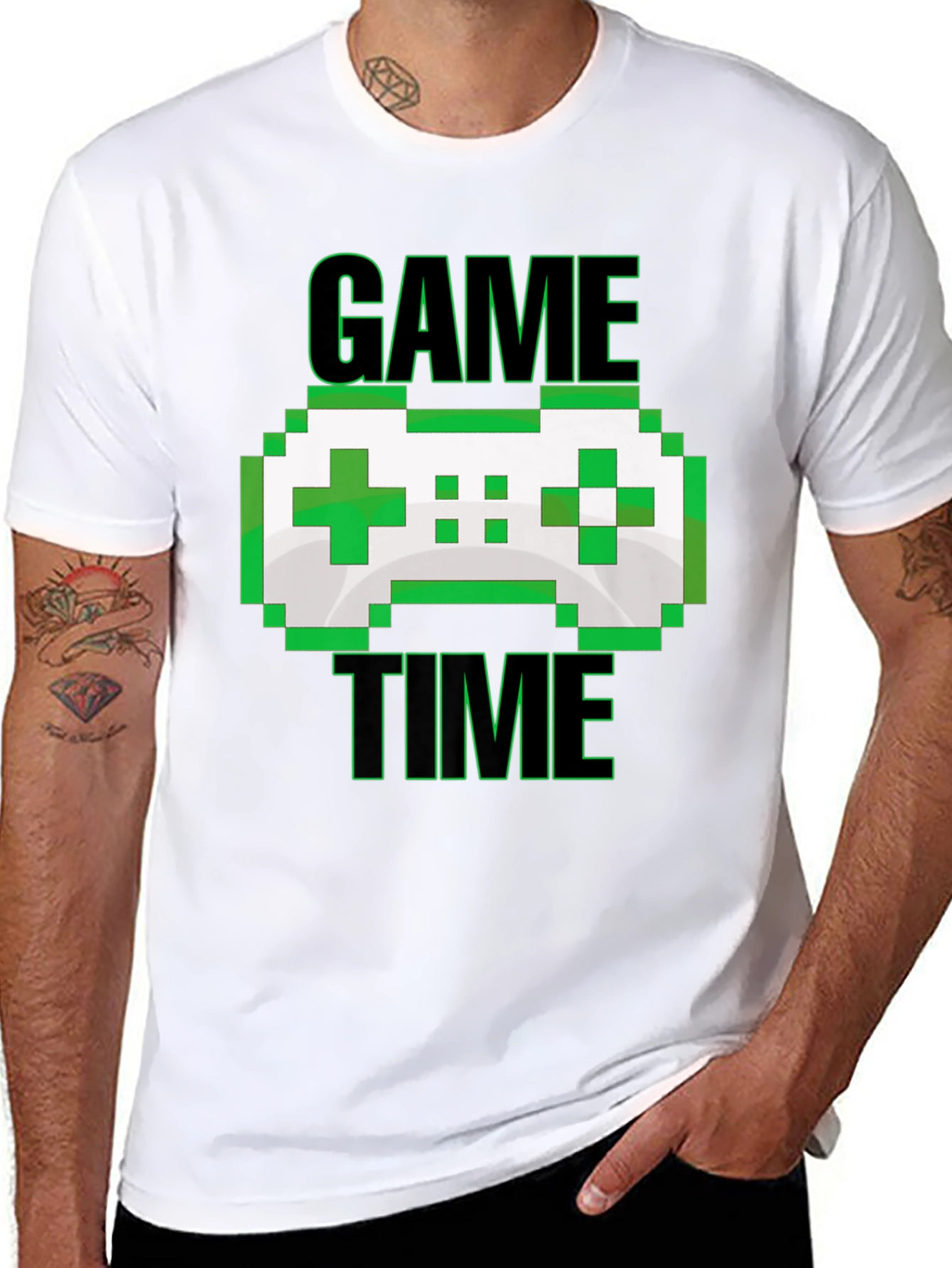 Black Game Time Pixel Controller Graphic T-Shirt view 8