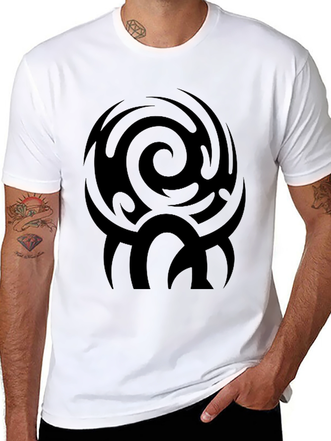 Black Men's Black Tribal Swirl Graphic Tee view 8