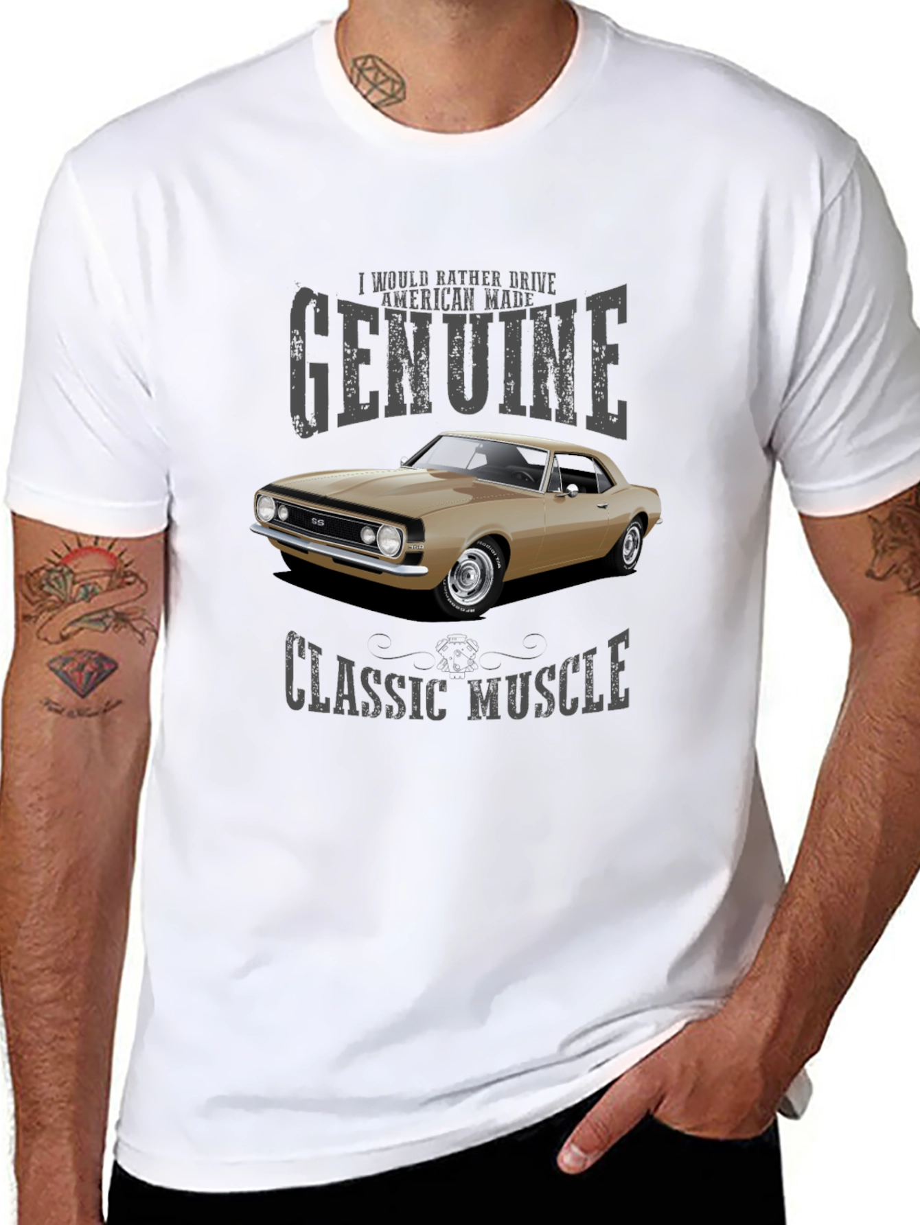 Black Genuine Classic Muscle Car T-Shirt view 8