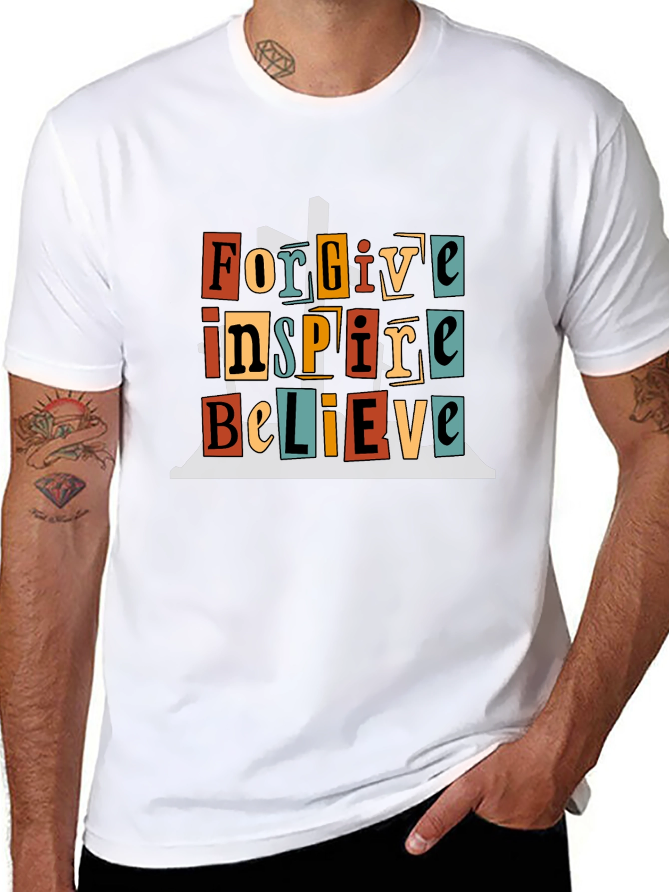 Black Forgive Inspire Believe Graphic T-Shirt view 8