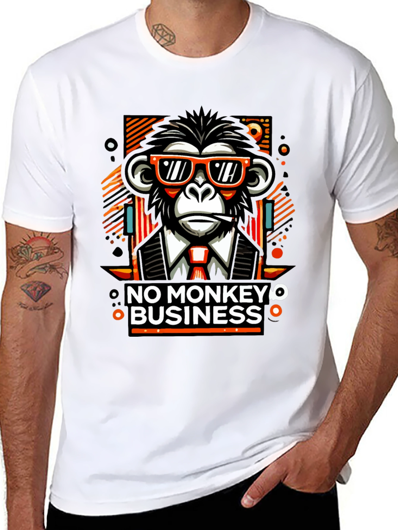 Black No Monkey Business Graphic T-Shirt view 8