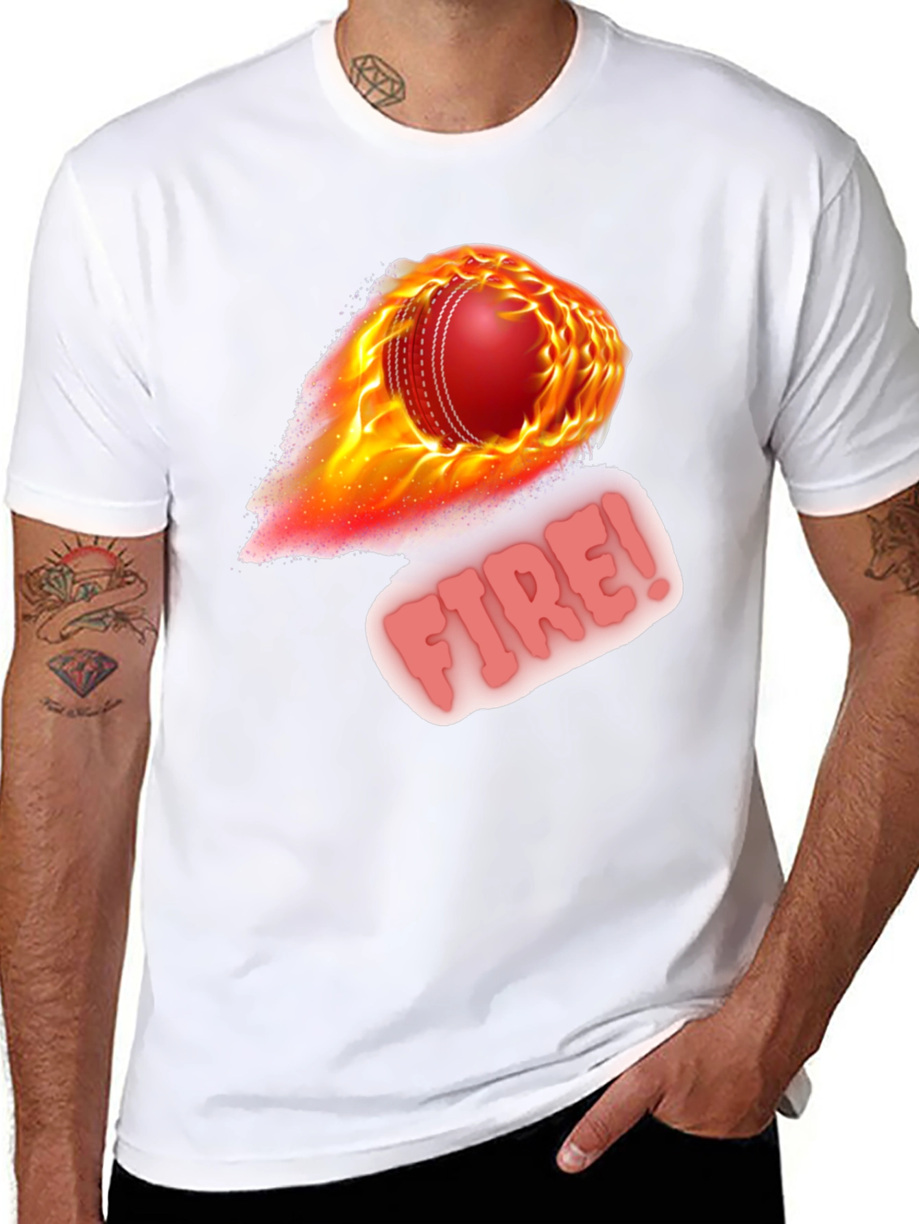 Black Fiery Cricket Ball Graphic Tee - Black Cotton Blend view 8