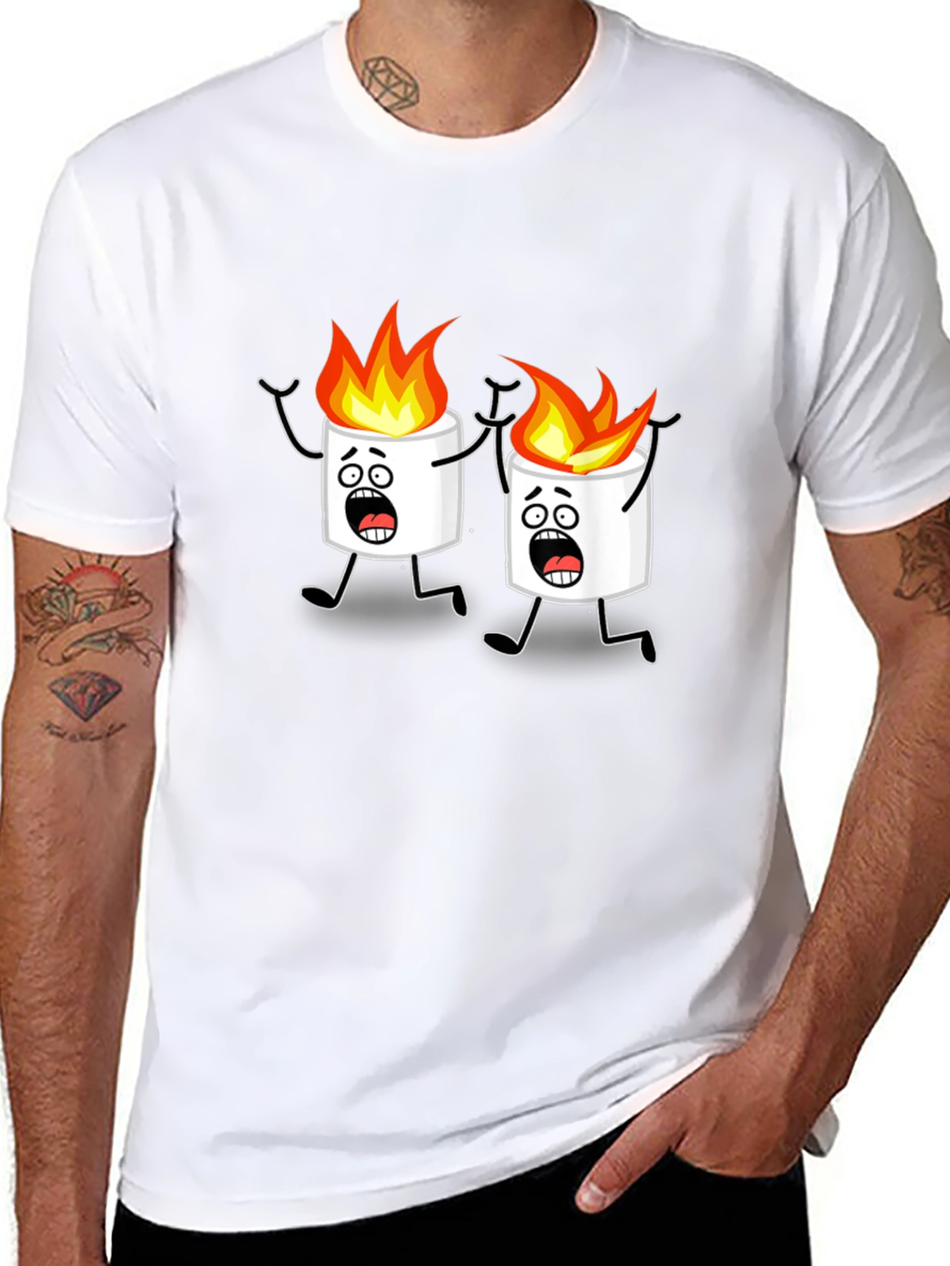Black Scared Marshmallow Cartoon Graphic Black Tee view 8