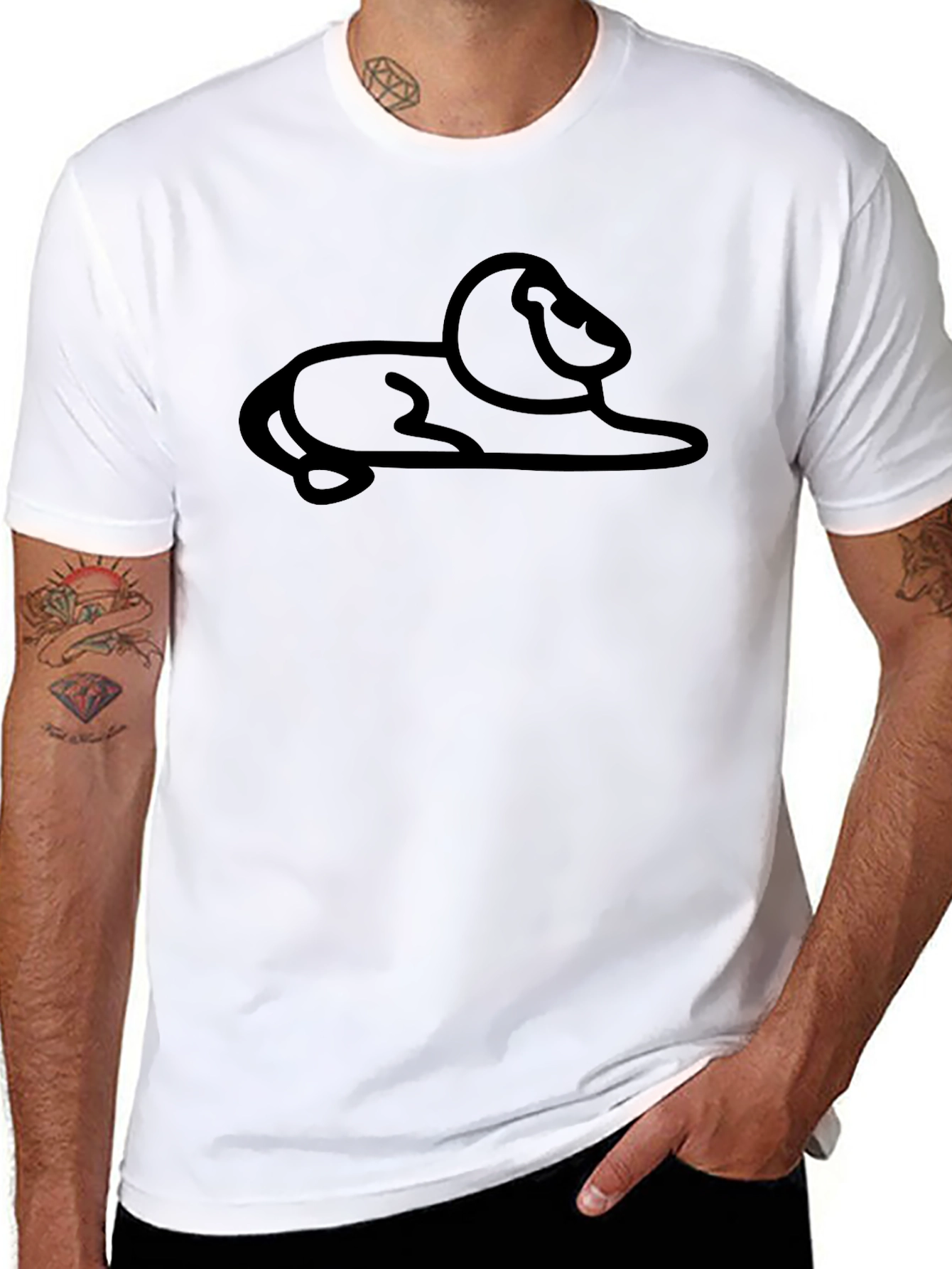 Black Minimalist Lion Graphic Black T-Shirt view 8