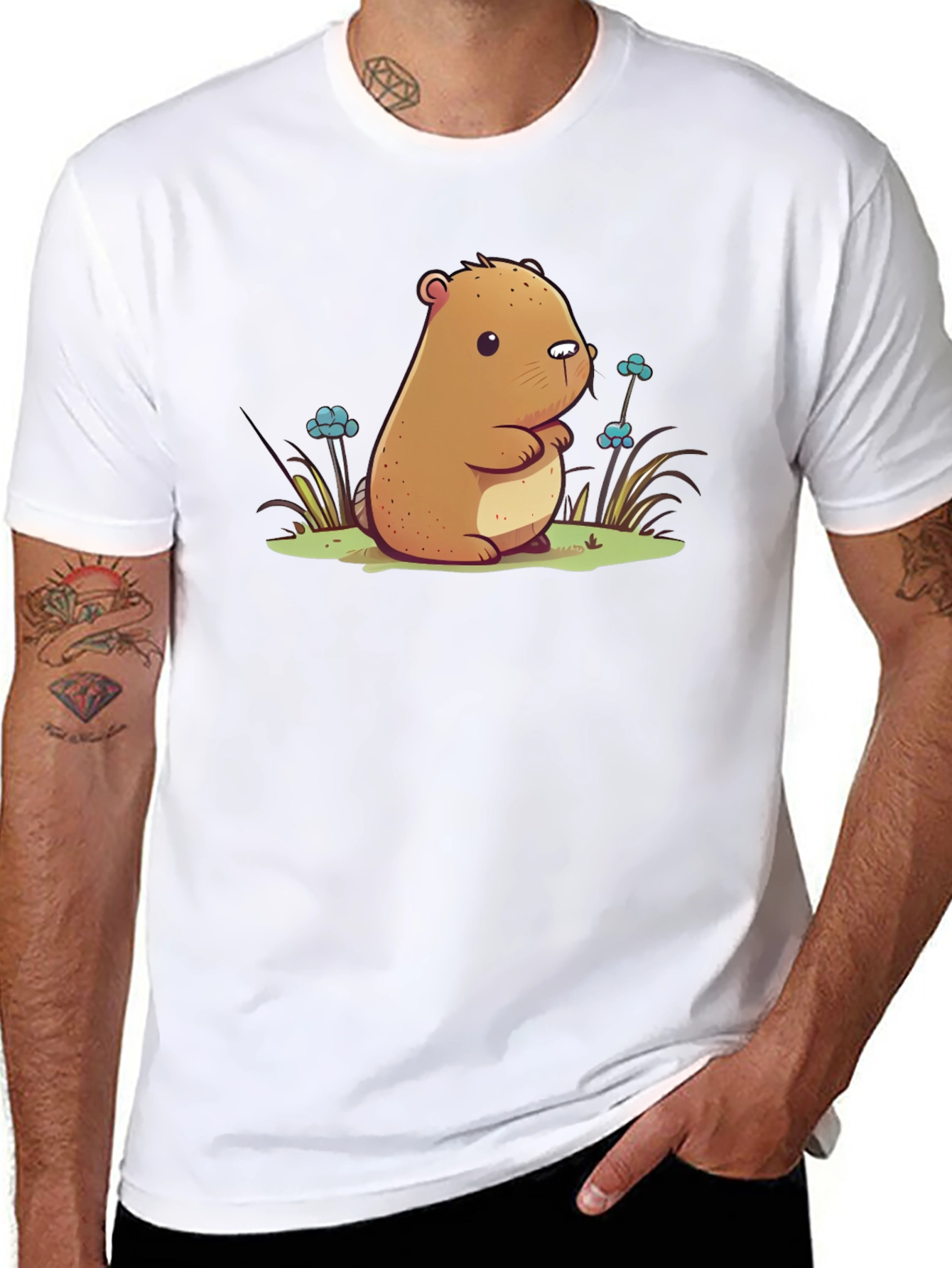 Black Cute Cartoon Beaver Graphic T-Shirt view 8
