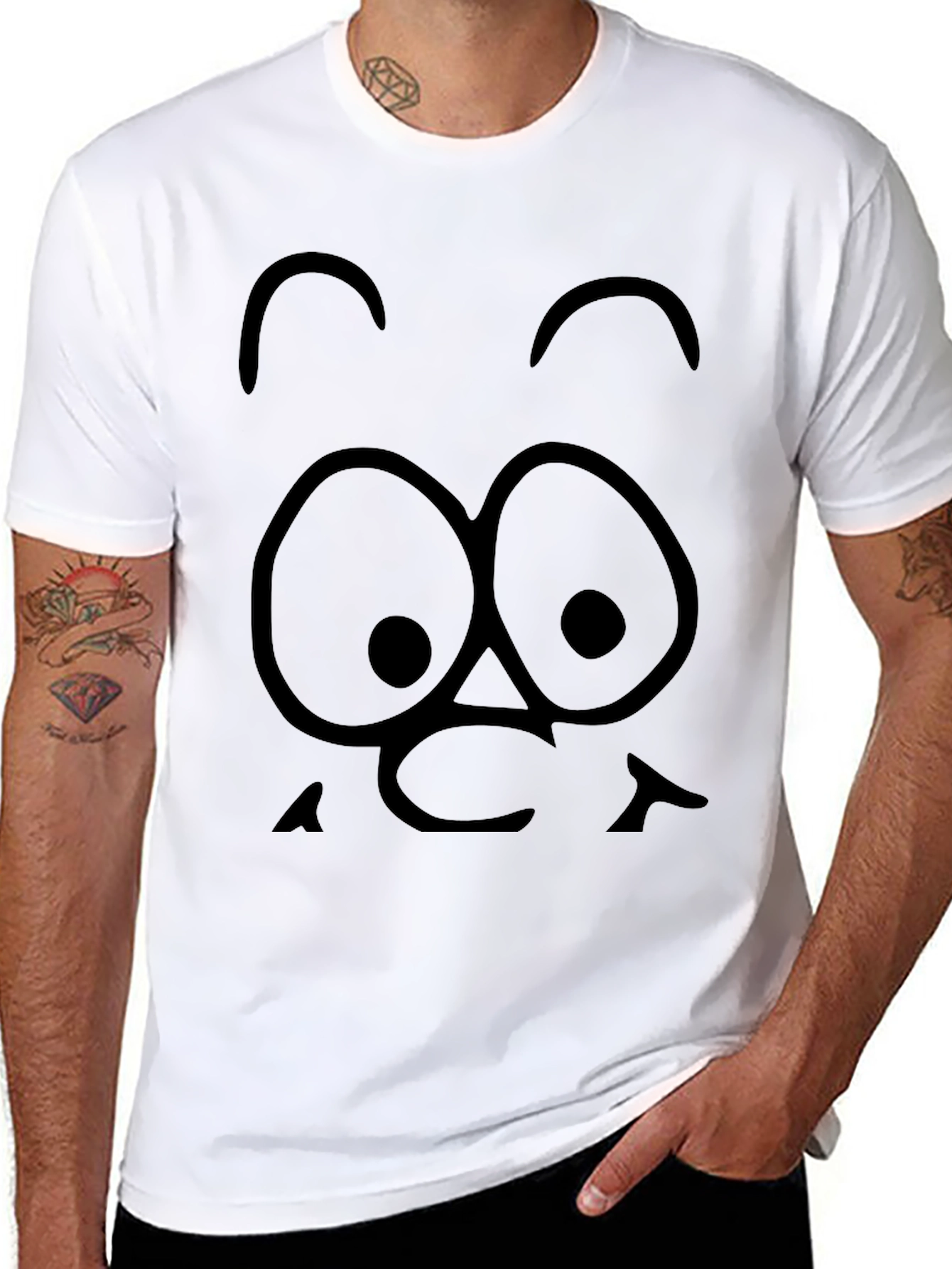 Black Funny Cartoon Face Black T-Shirt view 8