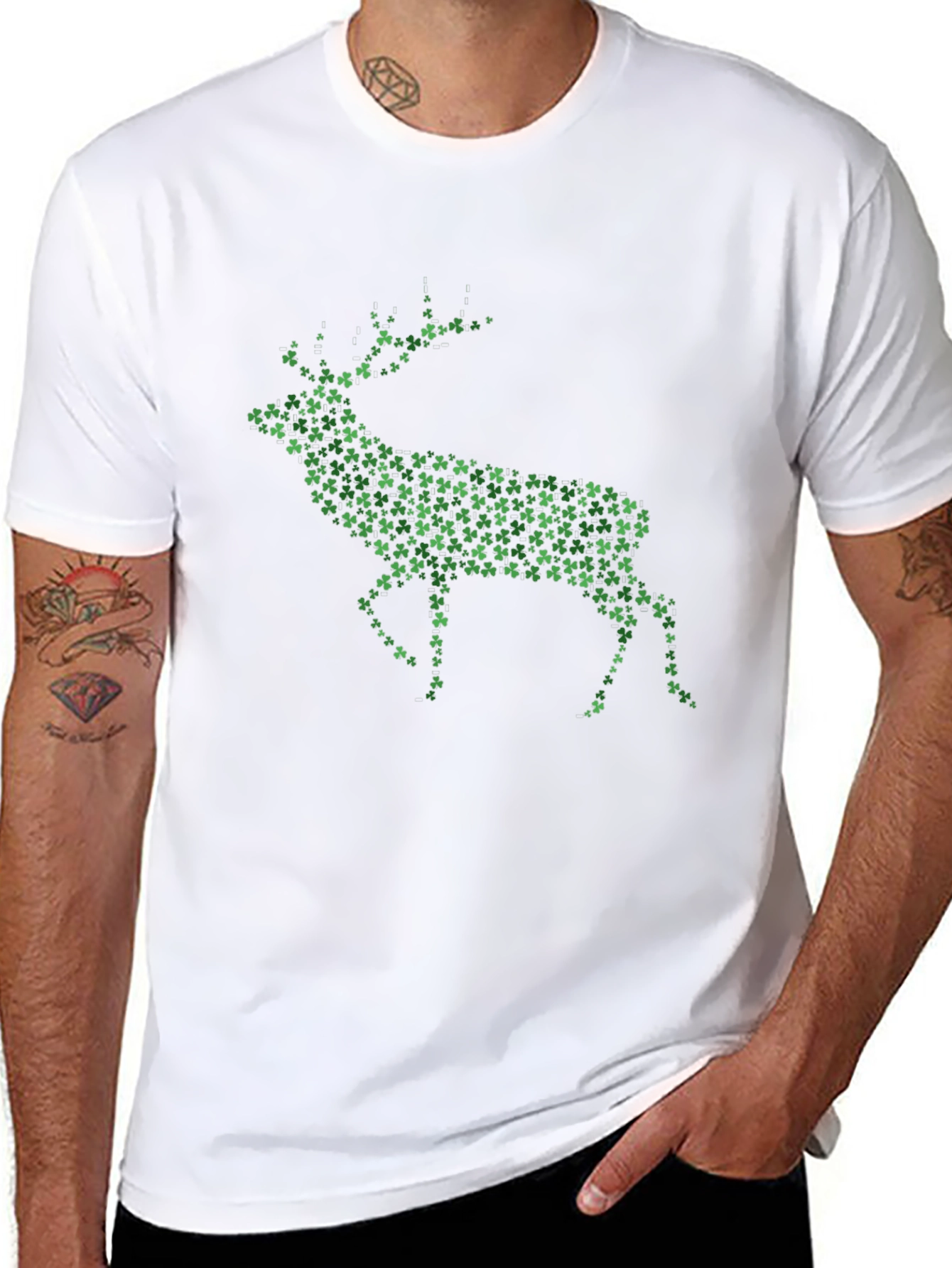 Black St. Patrick's Day Deer Clover Graphic T-Shirt view 8