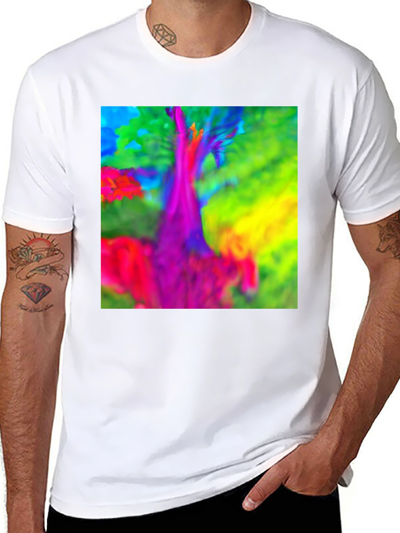Black Vibrant Tree Graphic T-Shirt view 8