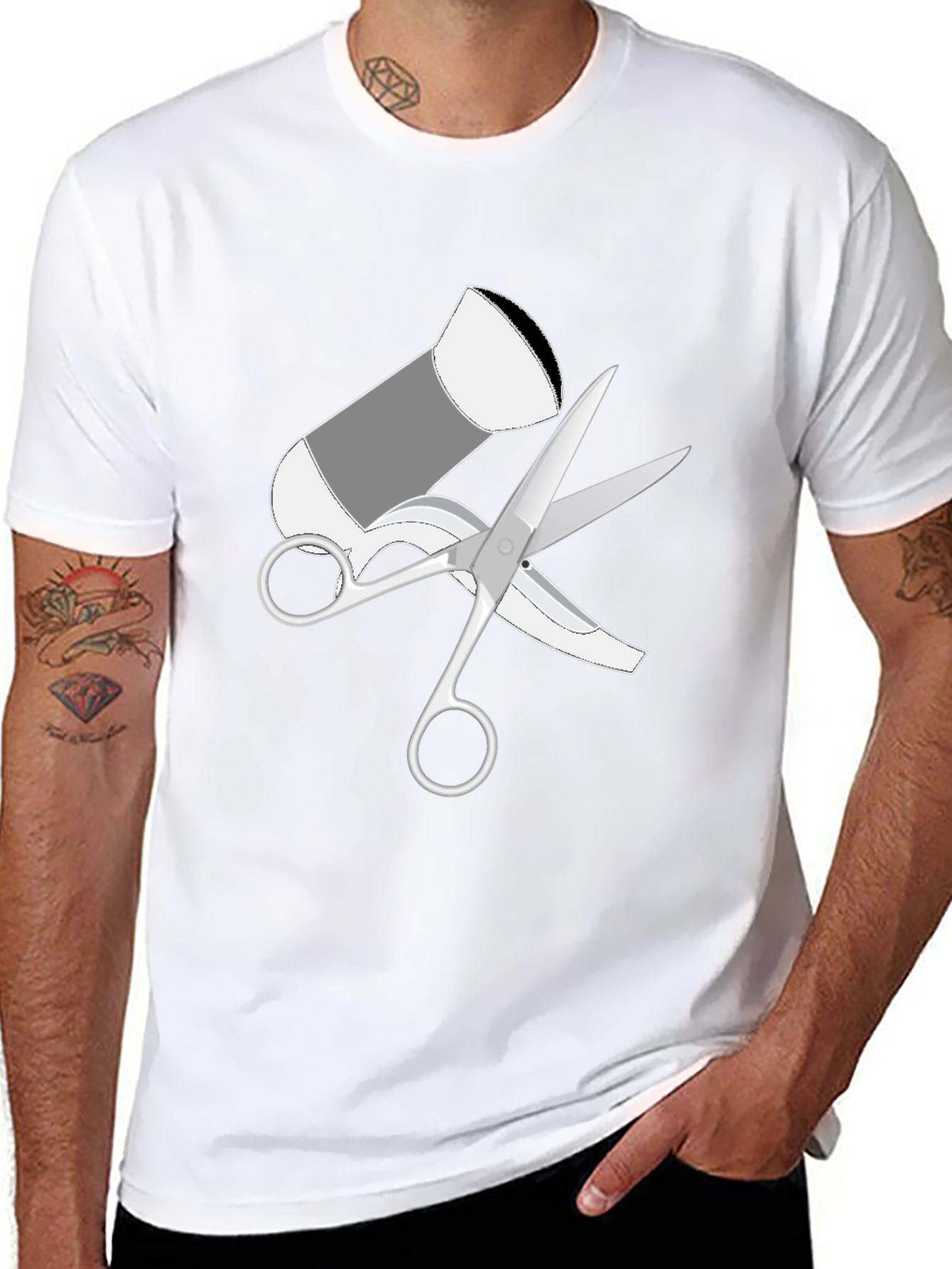 Black Hair Stylist T-Shirt - Scissors & Blower Graphic Tee view 8