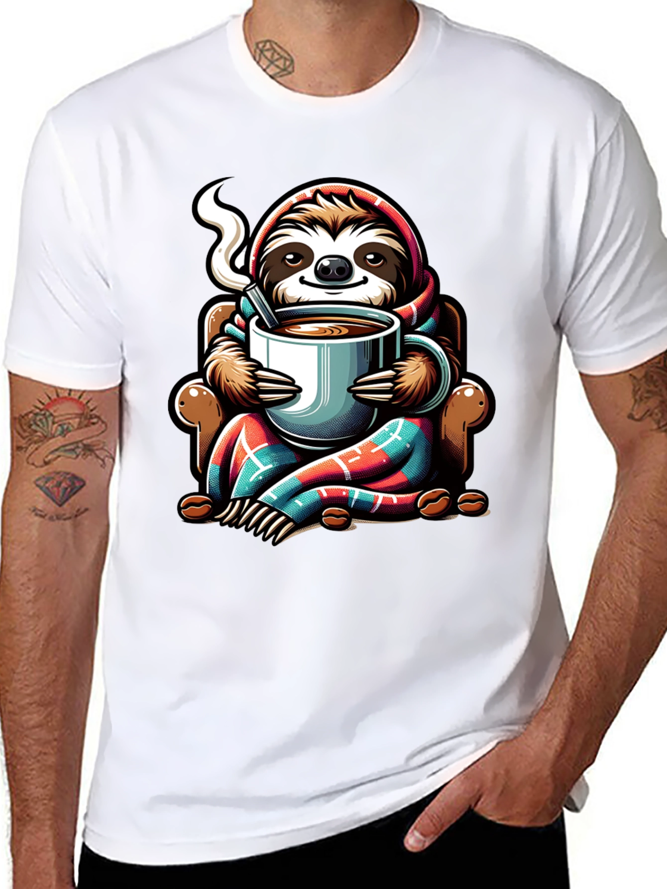 Black Cozy Sloth Coffee Lover T-Shirt view 8