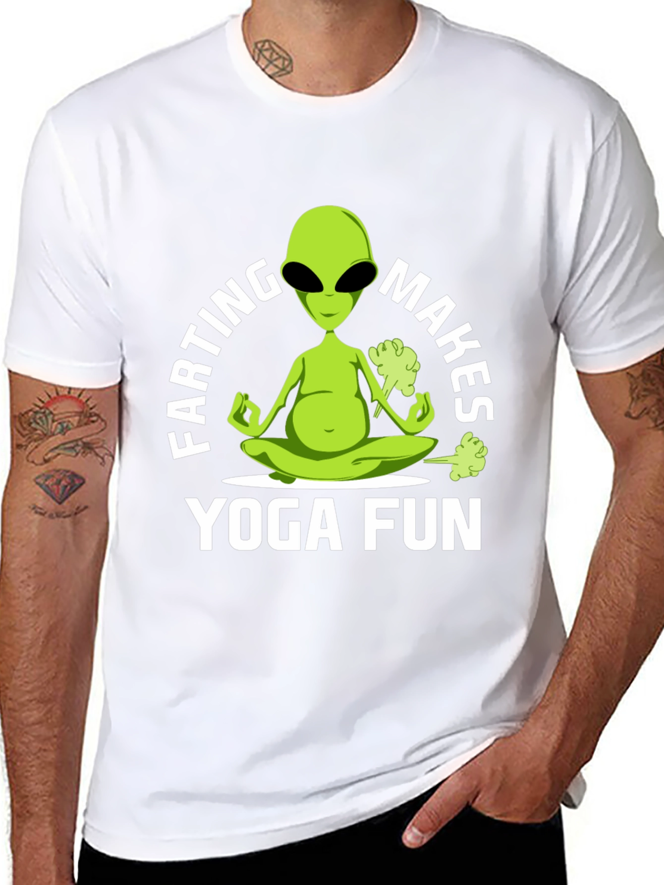 Black Farting Alien Yoga Funny T-Shirt view 8