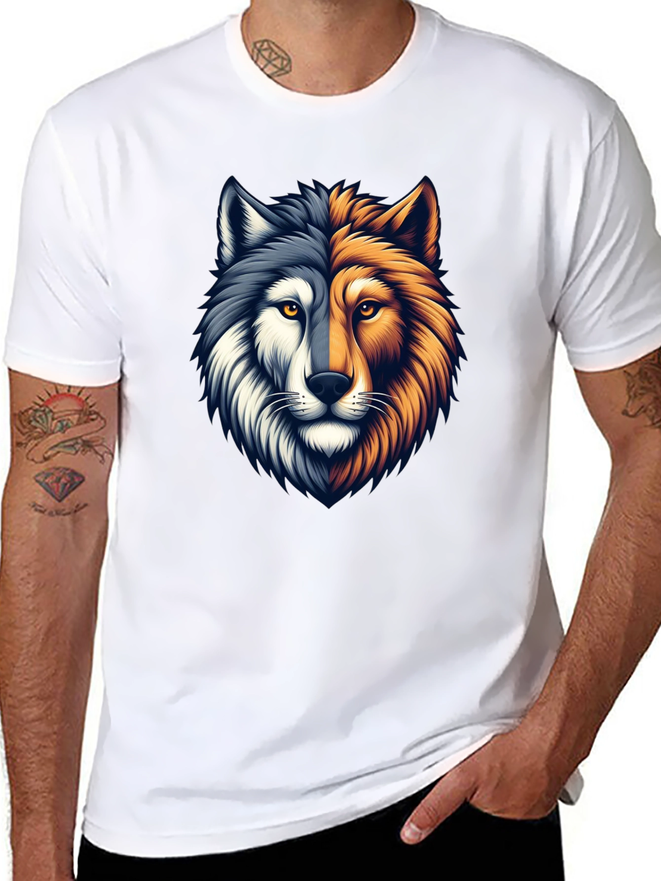 Black Two-Faced Wolf Graphic T-Shirt - Black view 8