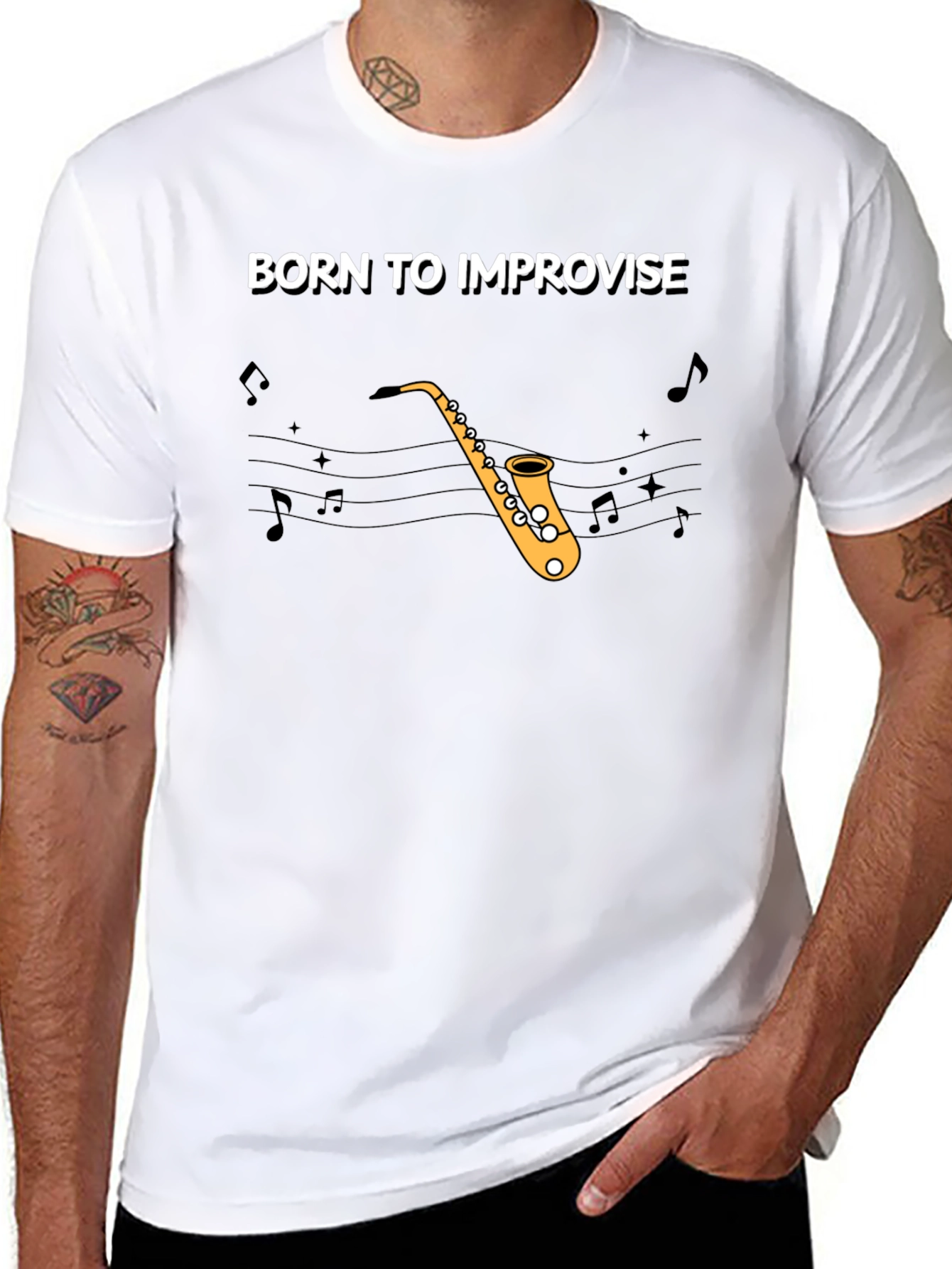 Black Born To Improvise Saxophone T-Shirt view 8