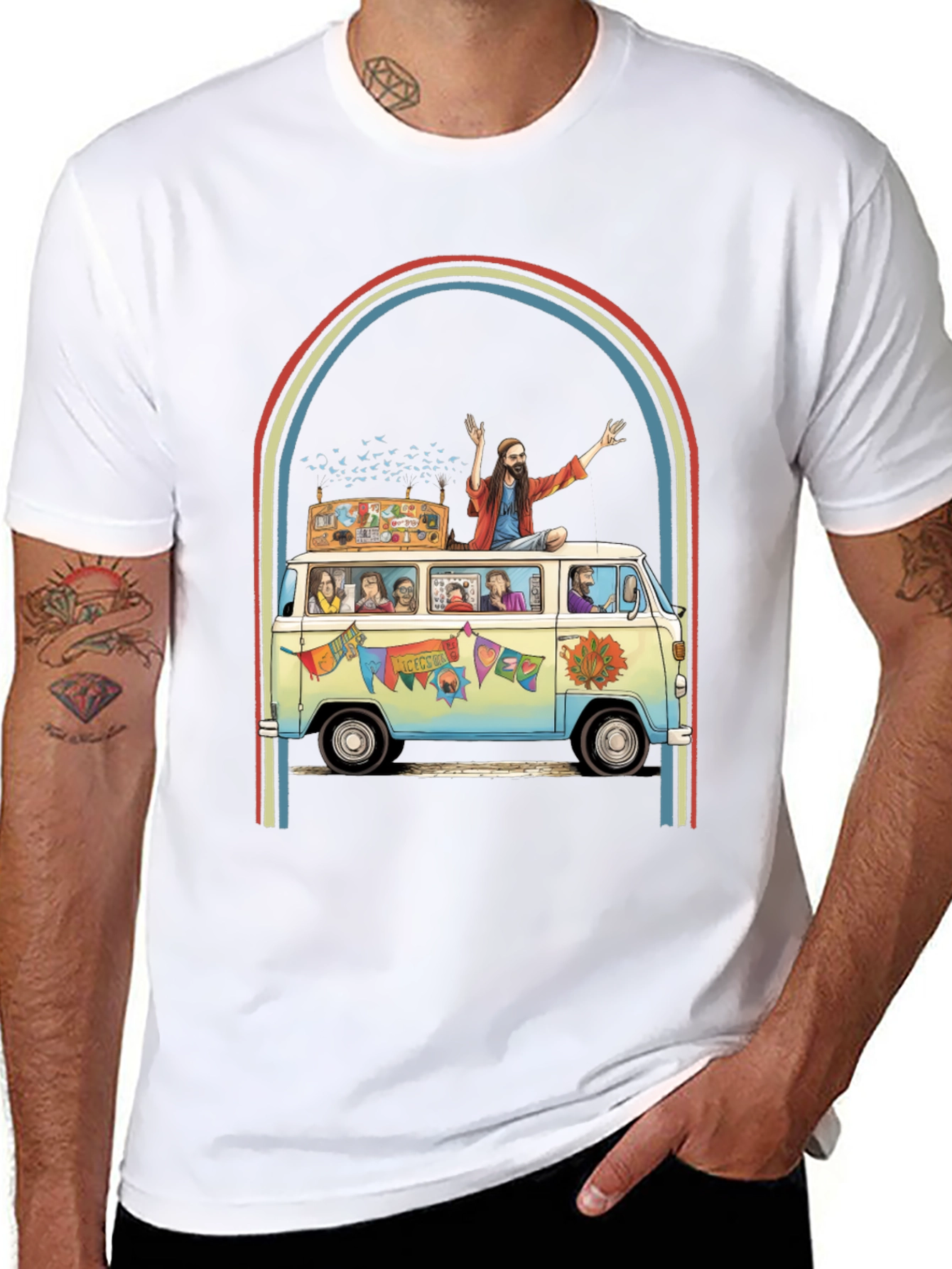 Black Hippie Bus T-Shirt - Groovy Retro Style view 8