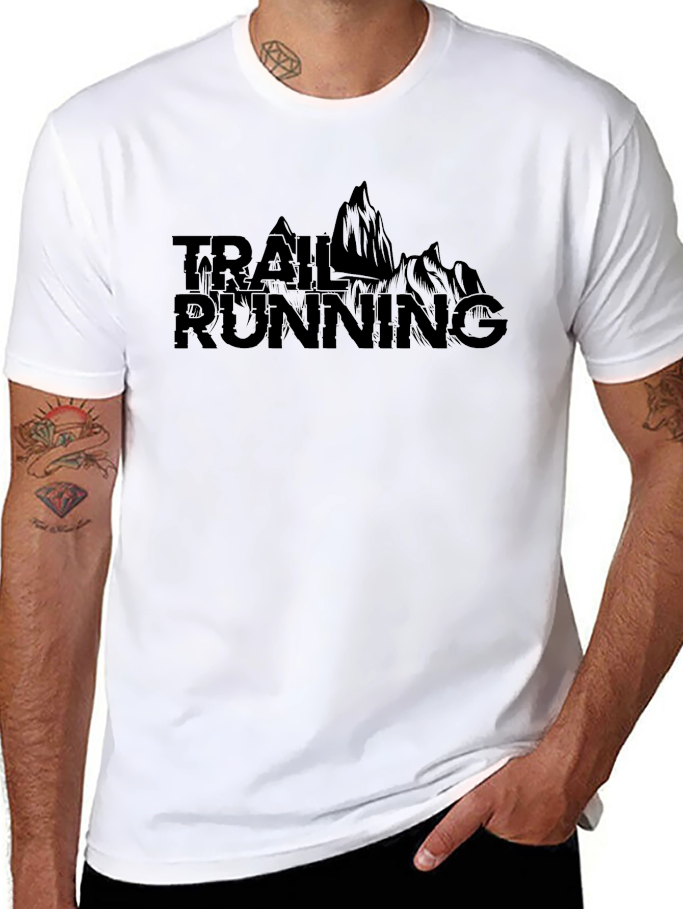 Black Trail Running T-Shirt - Mountain Design view 8