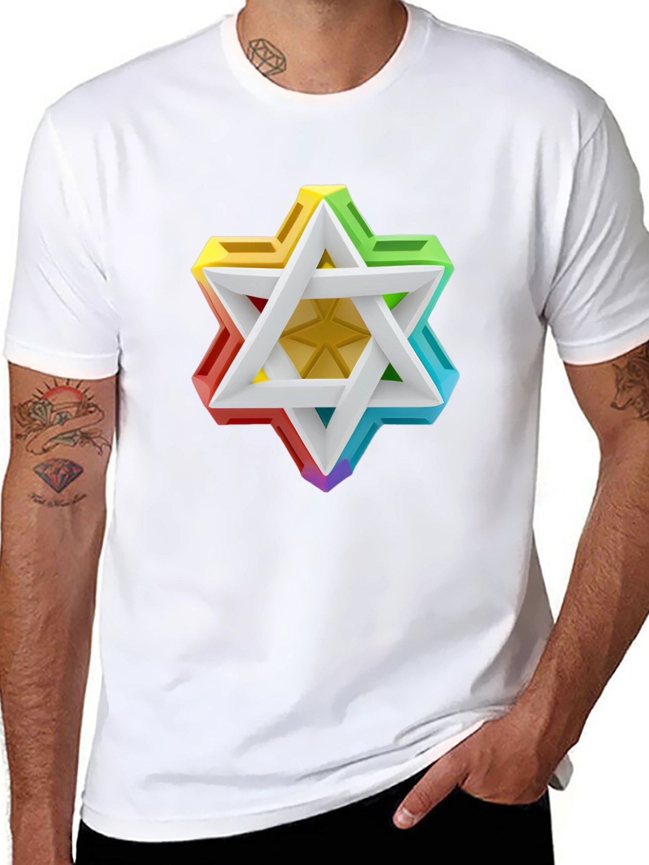 Black Rainbow Star of David Graphic Tee view 8