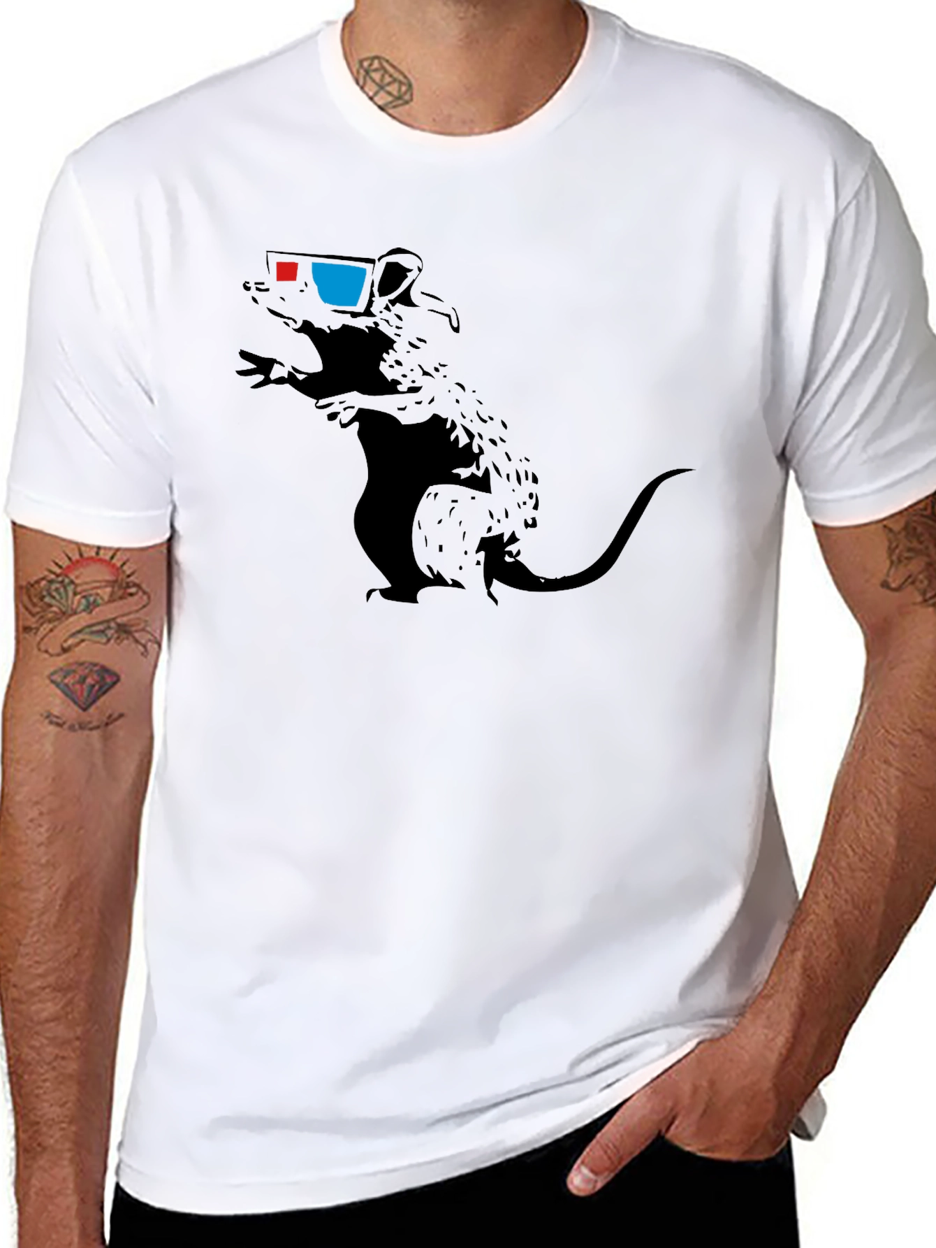 Black Rat with 3D Glasses Graphic Tee - Black view 8