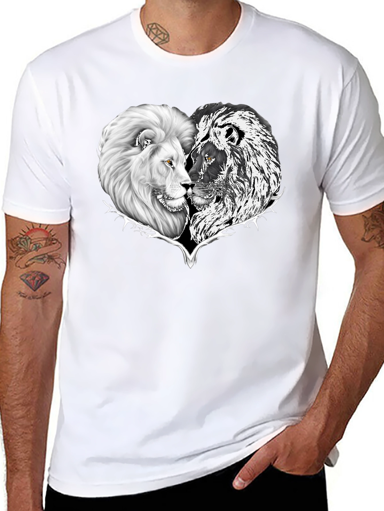 Black Yin Yang Lion Heart Graphic Tee - Black view 8