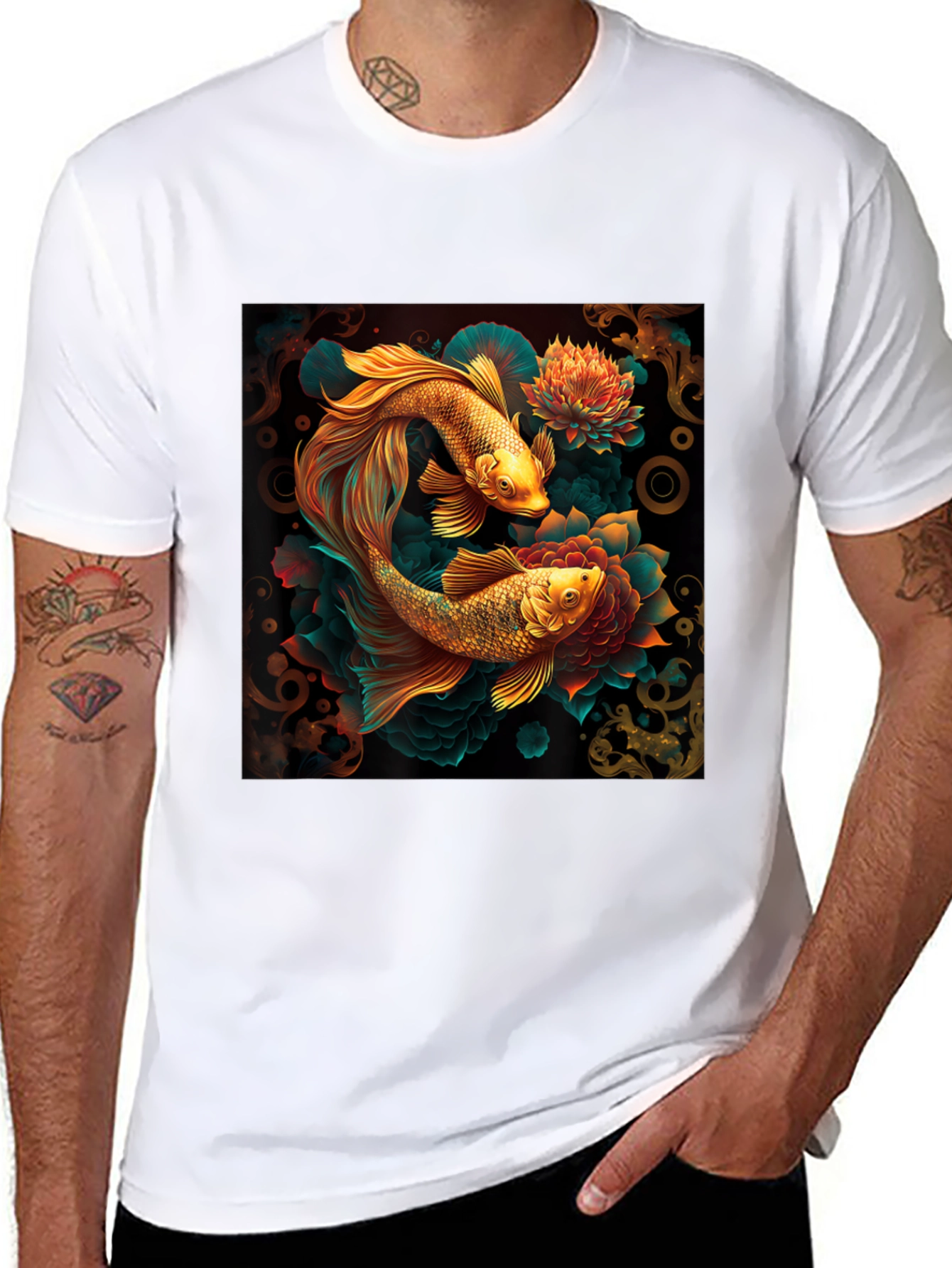 Black Koi Fish Graphic Tee - Artistic Design view 8