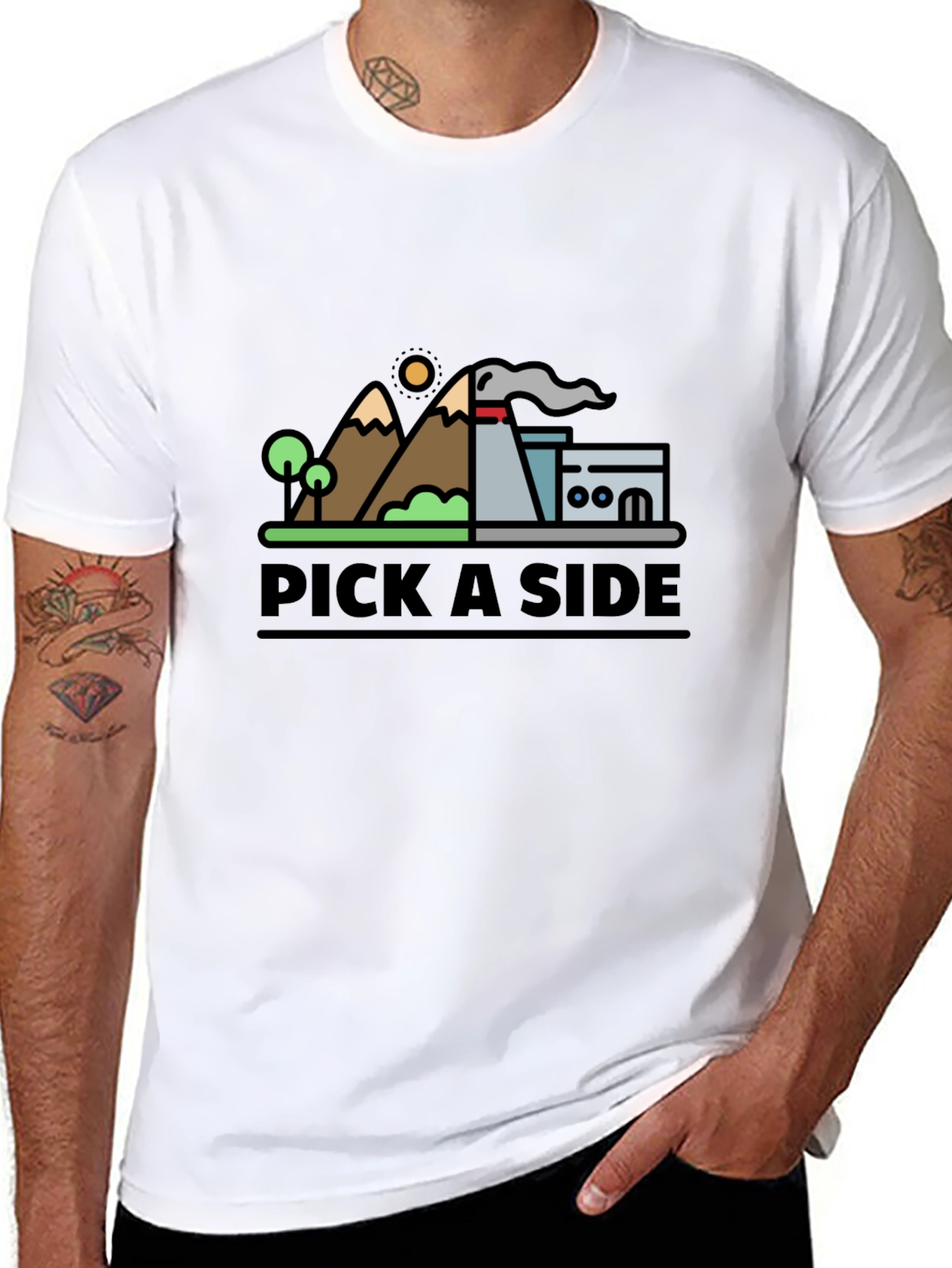 Black Pick A Side Graphic Tee - Nature vs Industry T-Shirt view 8