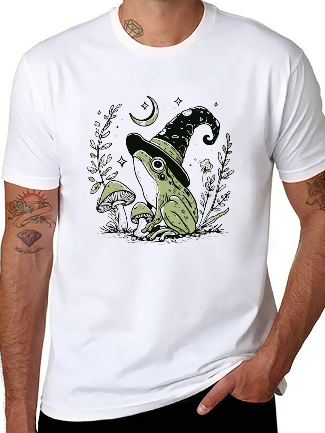 Black Witch Frog Graphic Tee - Black Cotton Blend T-Shirt view 8