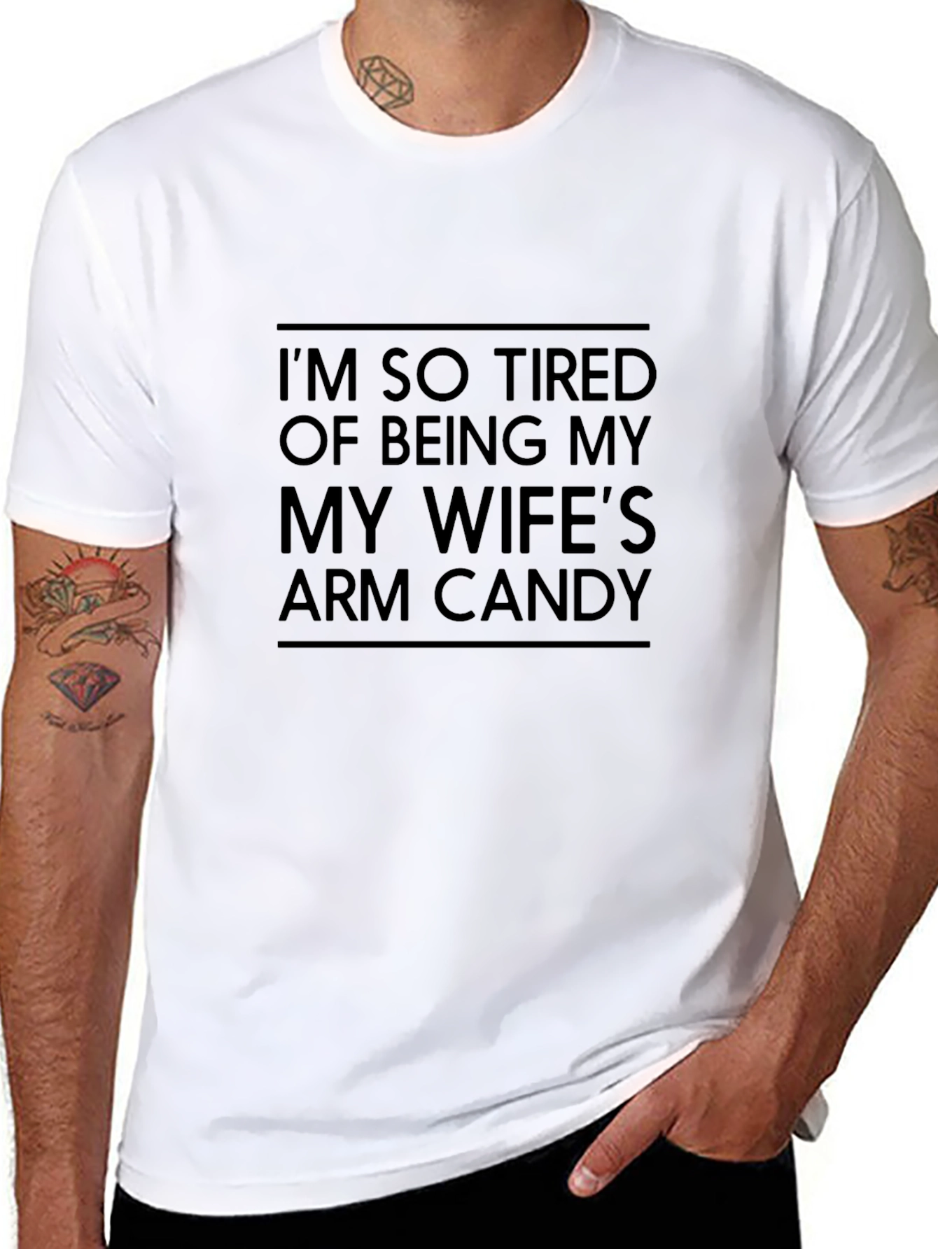 Black Funny 'Arm Candy' Graphic Tee - Sarcastic Husband T-Shirt view 8
