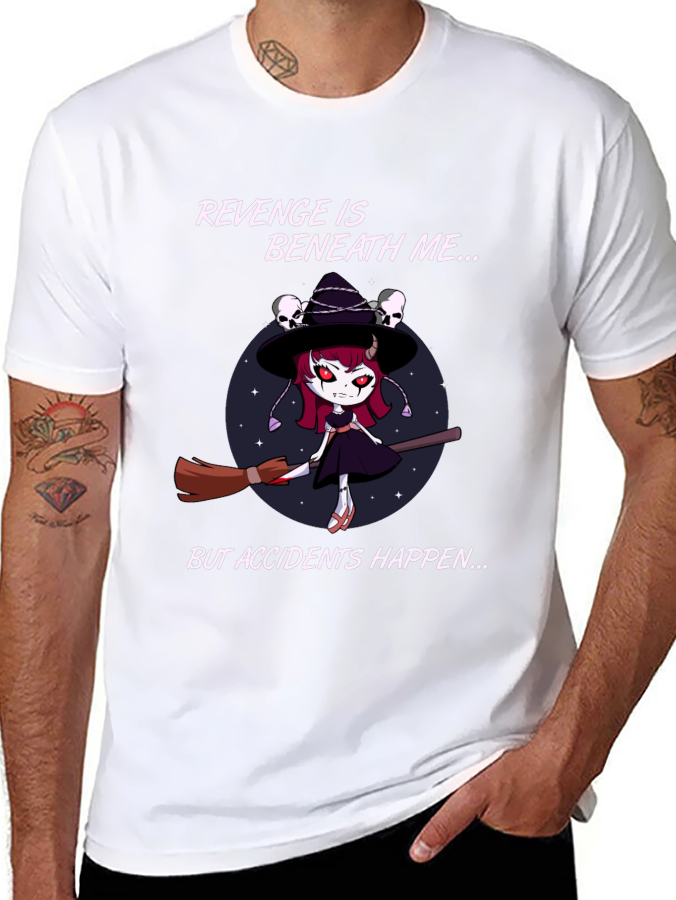 Black Revenge Witch T-Shirt: Accidents Happen - Black Cotton Tee view 8