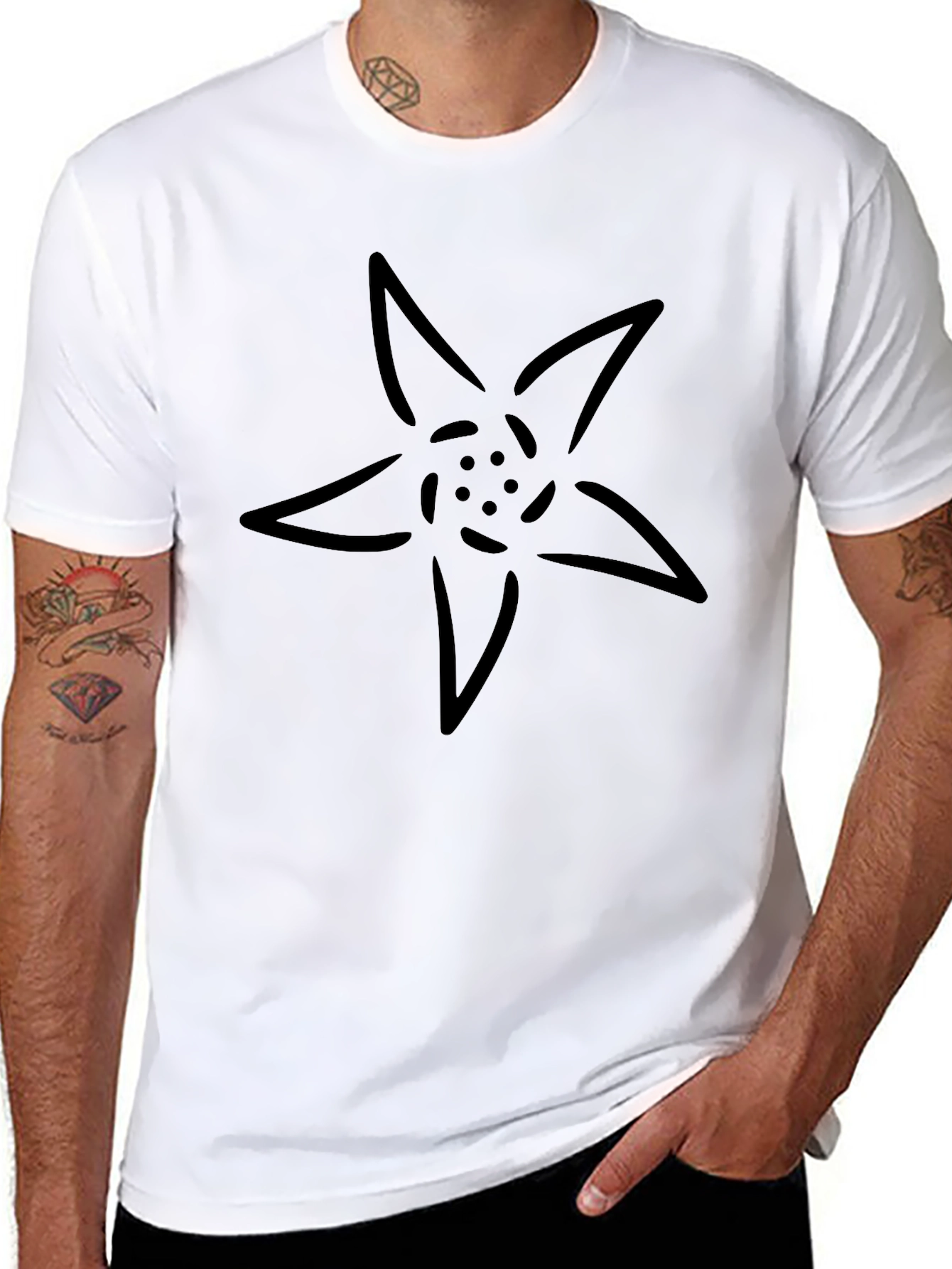 Black Black T-Shirt with Flower Design view 8