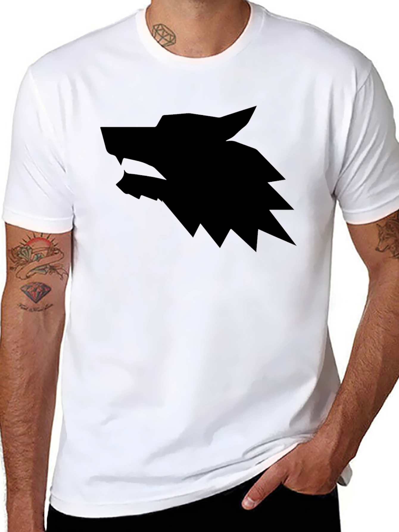 Black Men's Black Wolf Graphic T-Shirt view 8