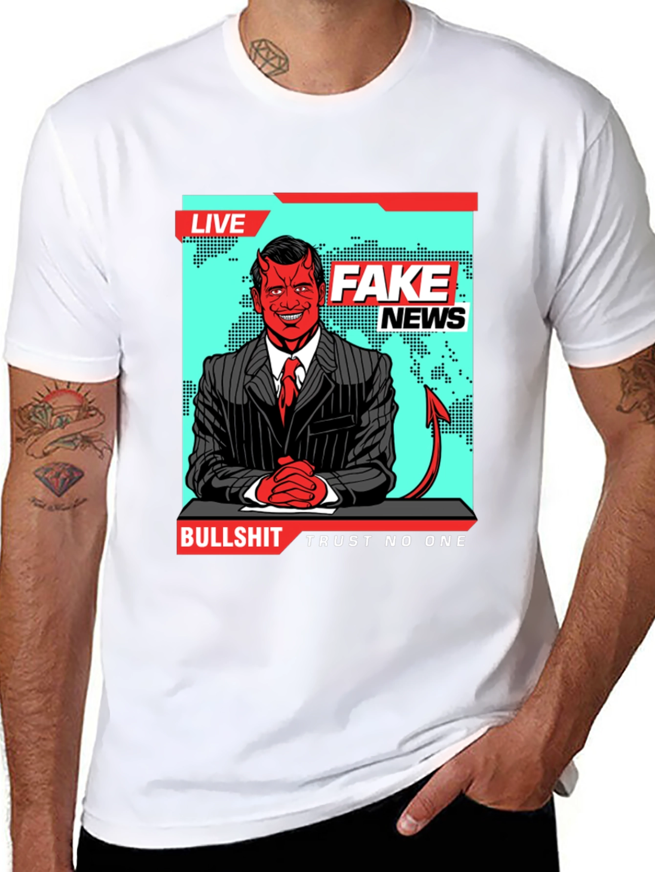 Black Fake News Devil T-Shirt - Trust No One view 8