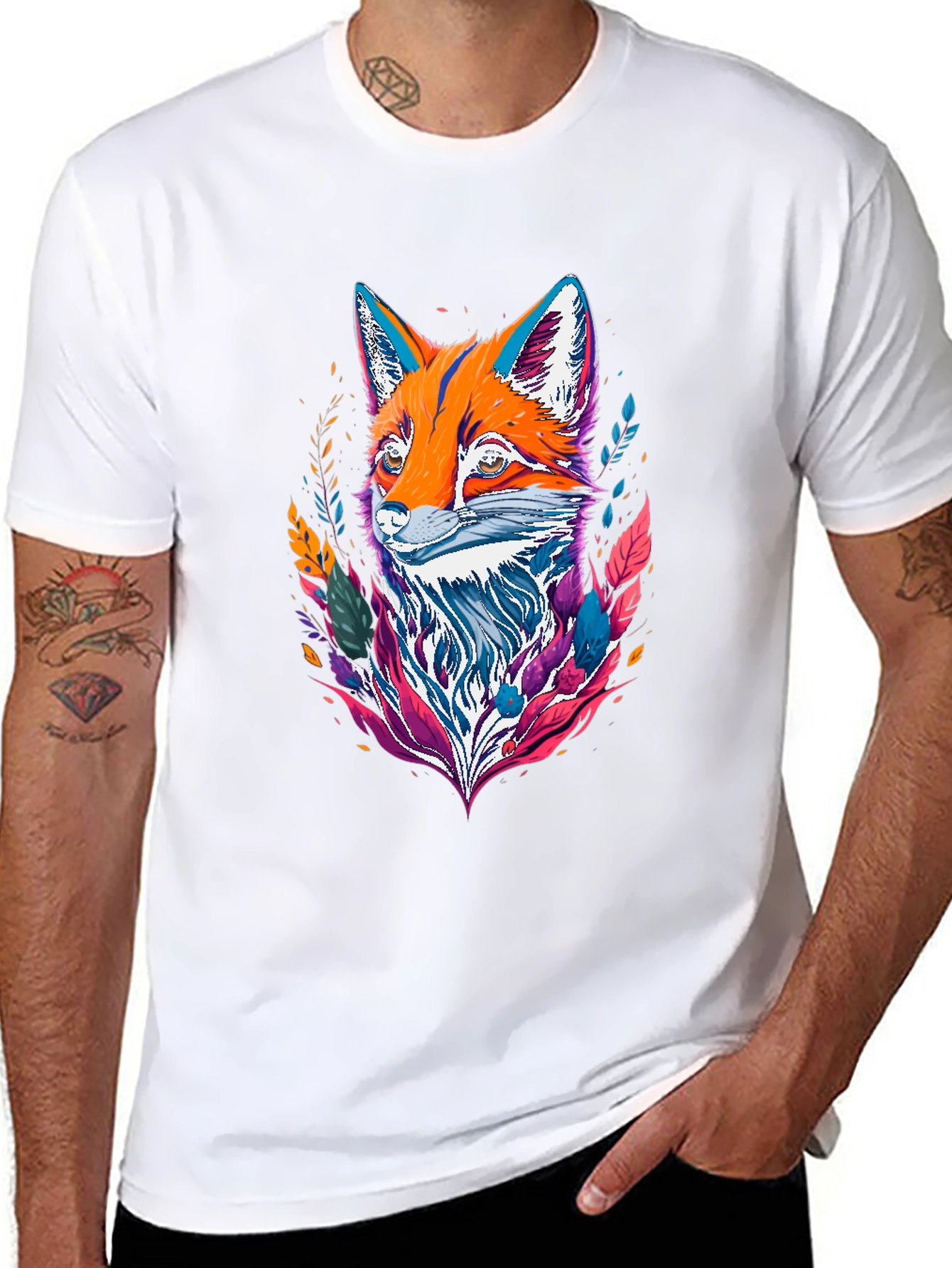 Black Abstract Fox Graphic Tee - Vivid Print view 8