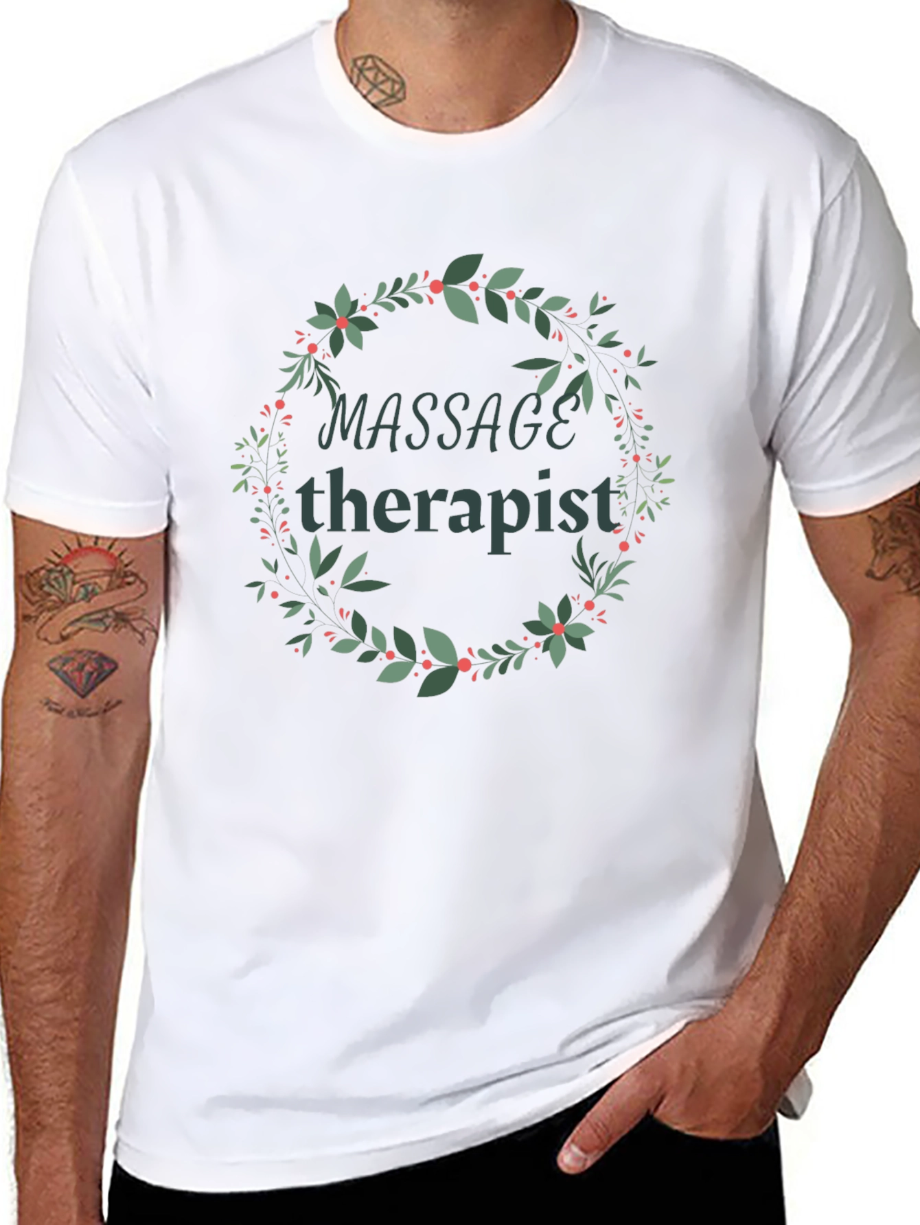 Black Massage Therapist Floral Wreath T-Shirt view 8