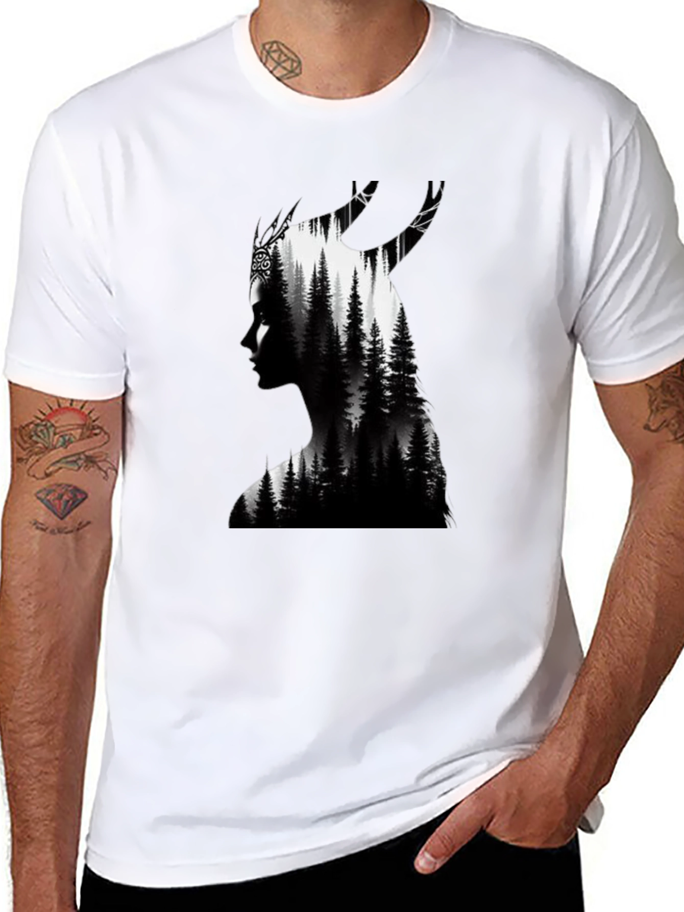 Black Nature Silhouette Graphic Tee - Black Cotton Blend view 8