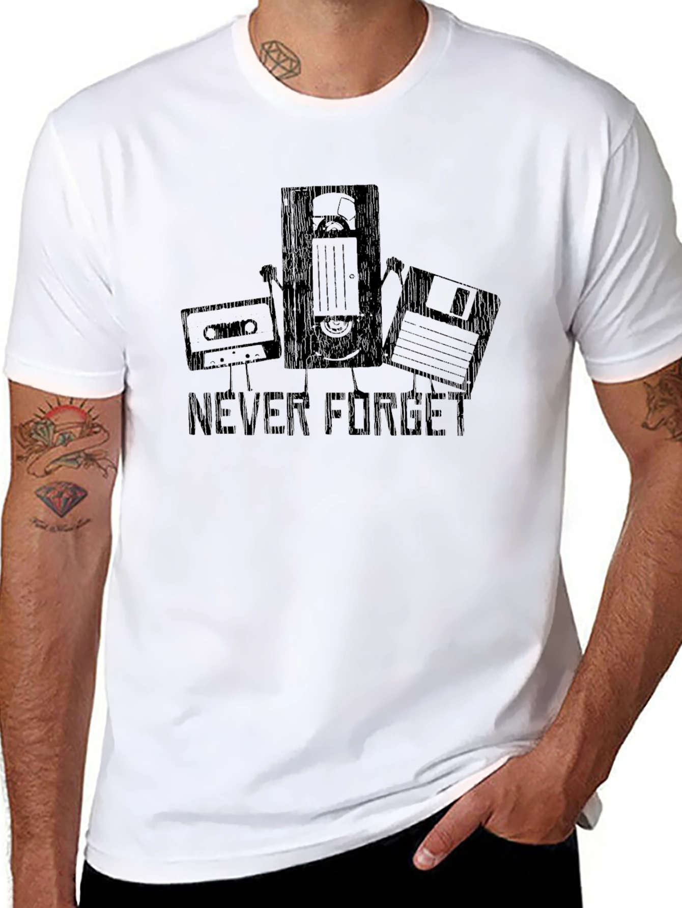 Black Retro Tech Black T-Shirt - Never Forget view 8