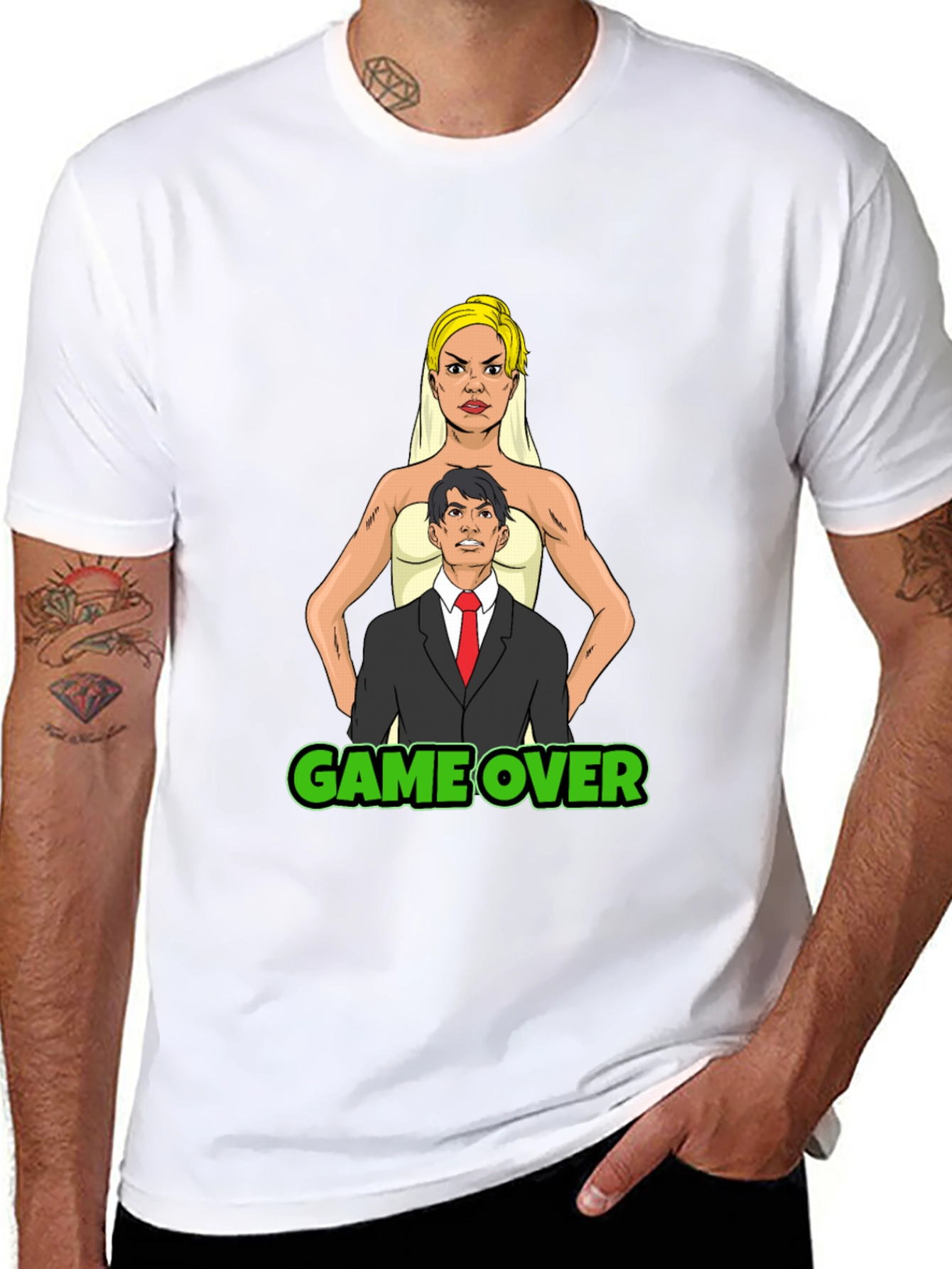 Black Game Over Bride & Groom T-Shirt - Funny Wedding Tee view 8