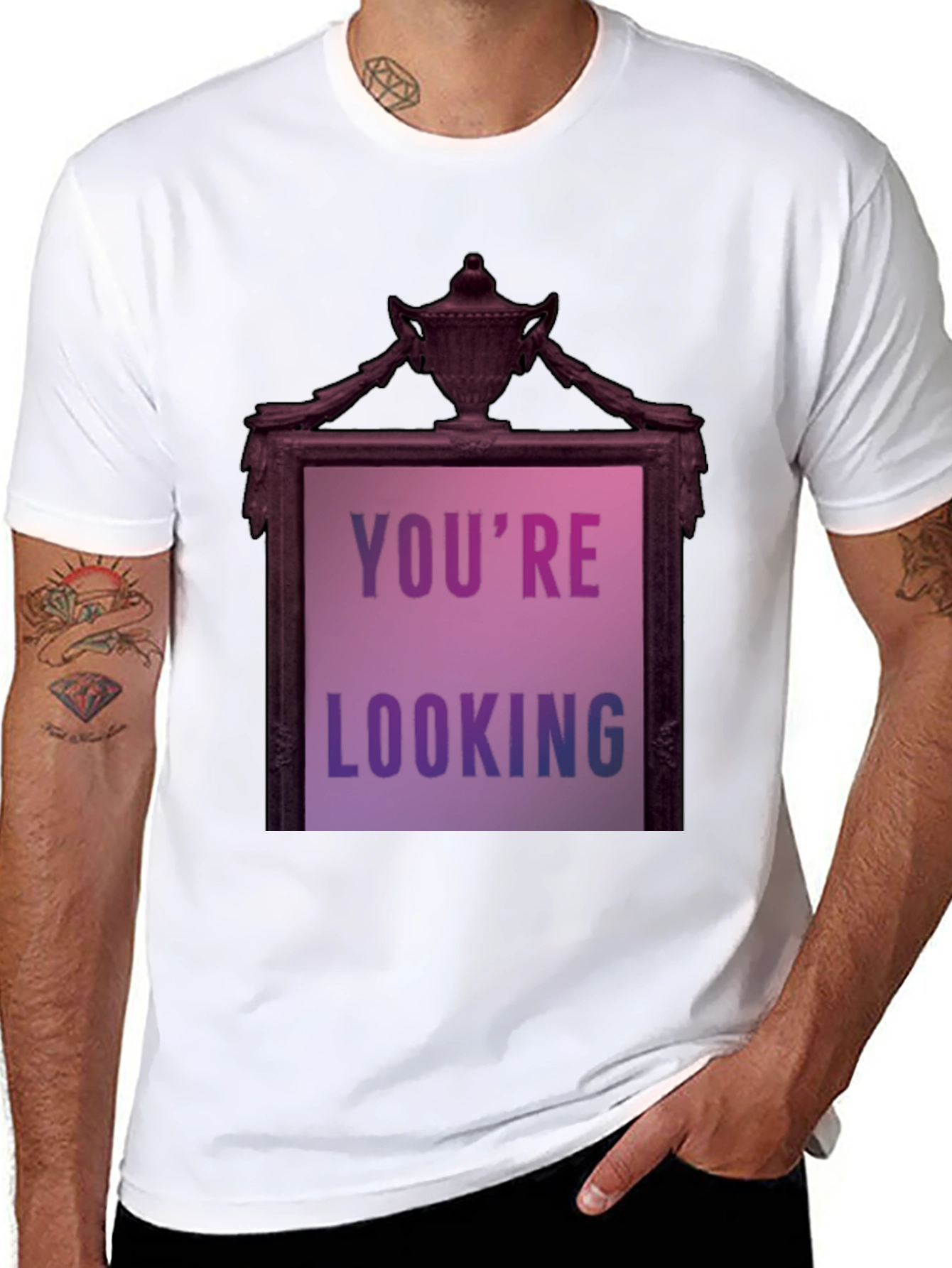 Black Humorous 'You're Looking' Graphic Tee view 8