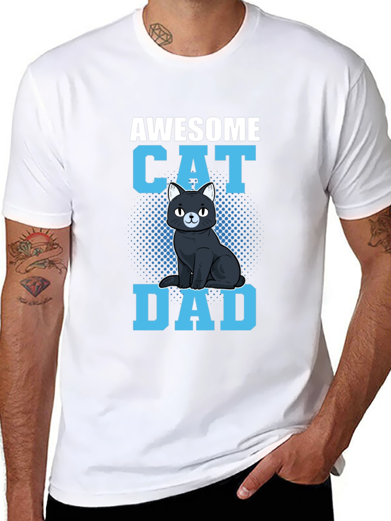 Black Awesome Cat Dad Graphic Tee view 8