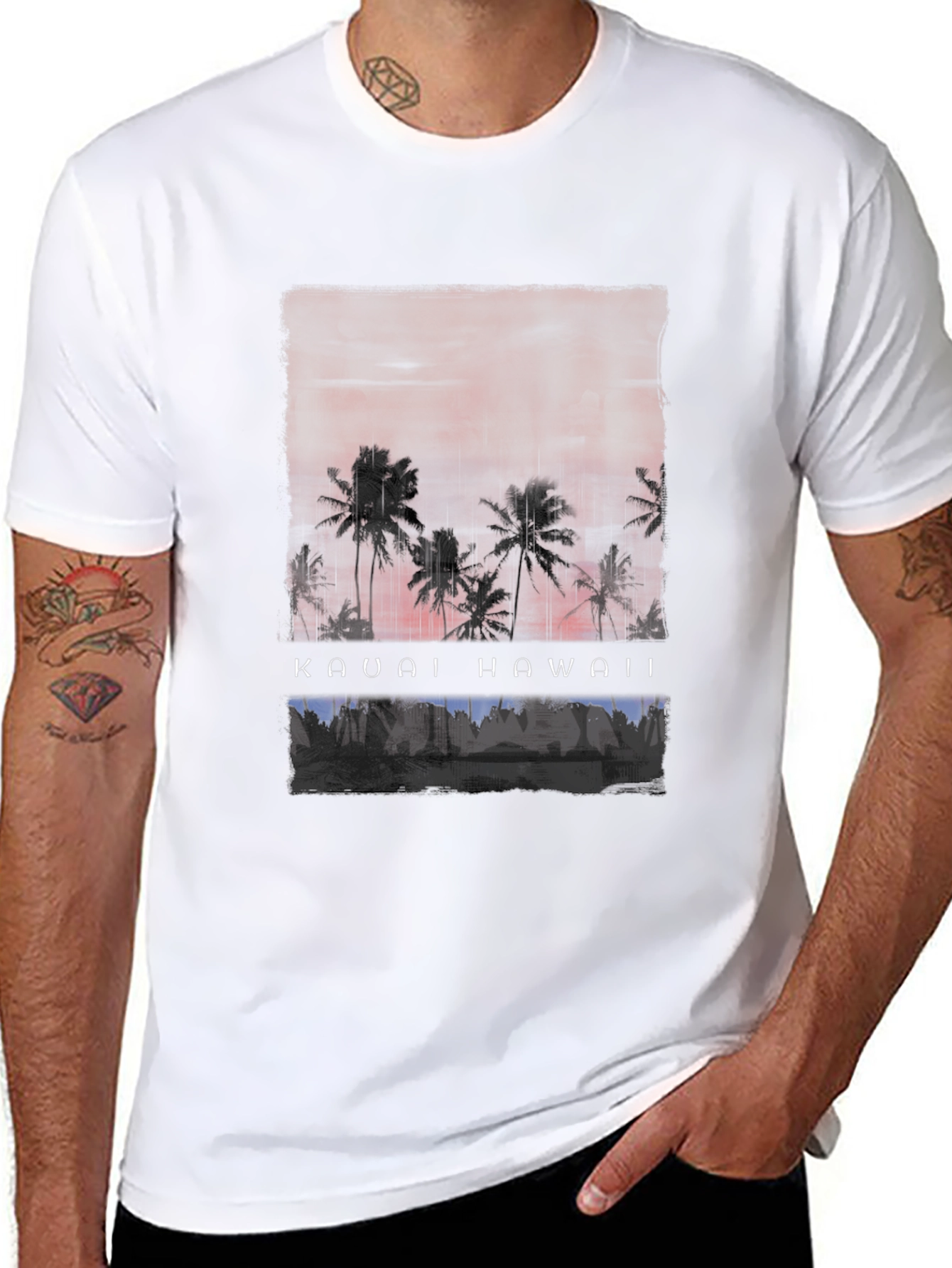 Black Kauai Hawaii Palm Tree Graphic Black T-Shirt view 8